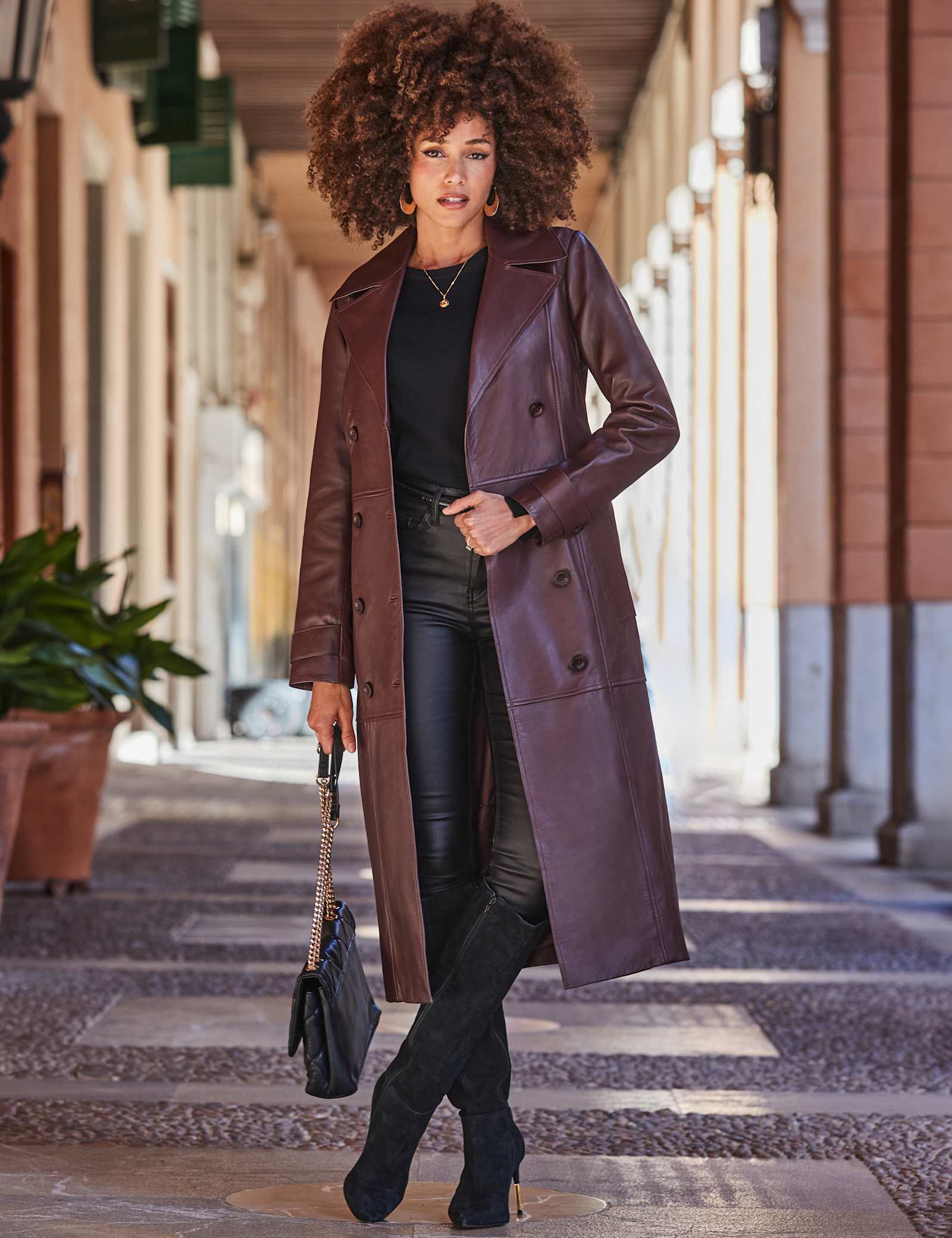 Leather Belted Double Breasted Trench Coat - image 1