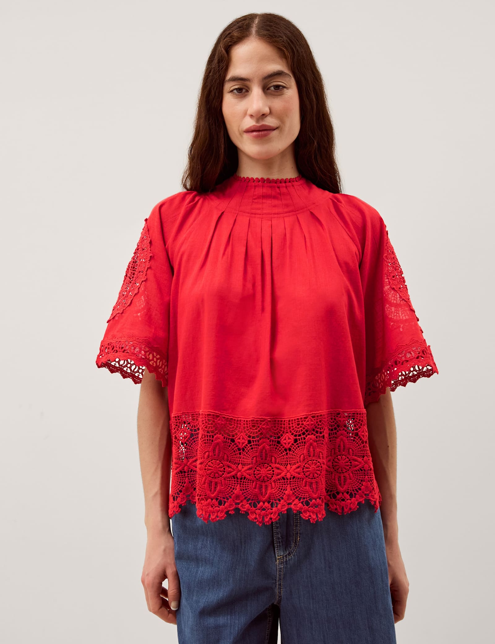 Pure Cotton Broderie High Neck Top - image 2