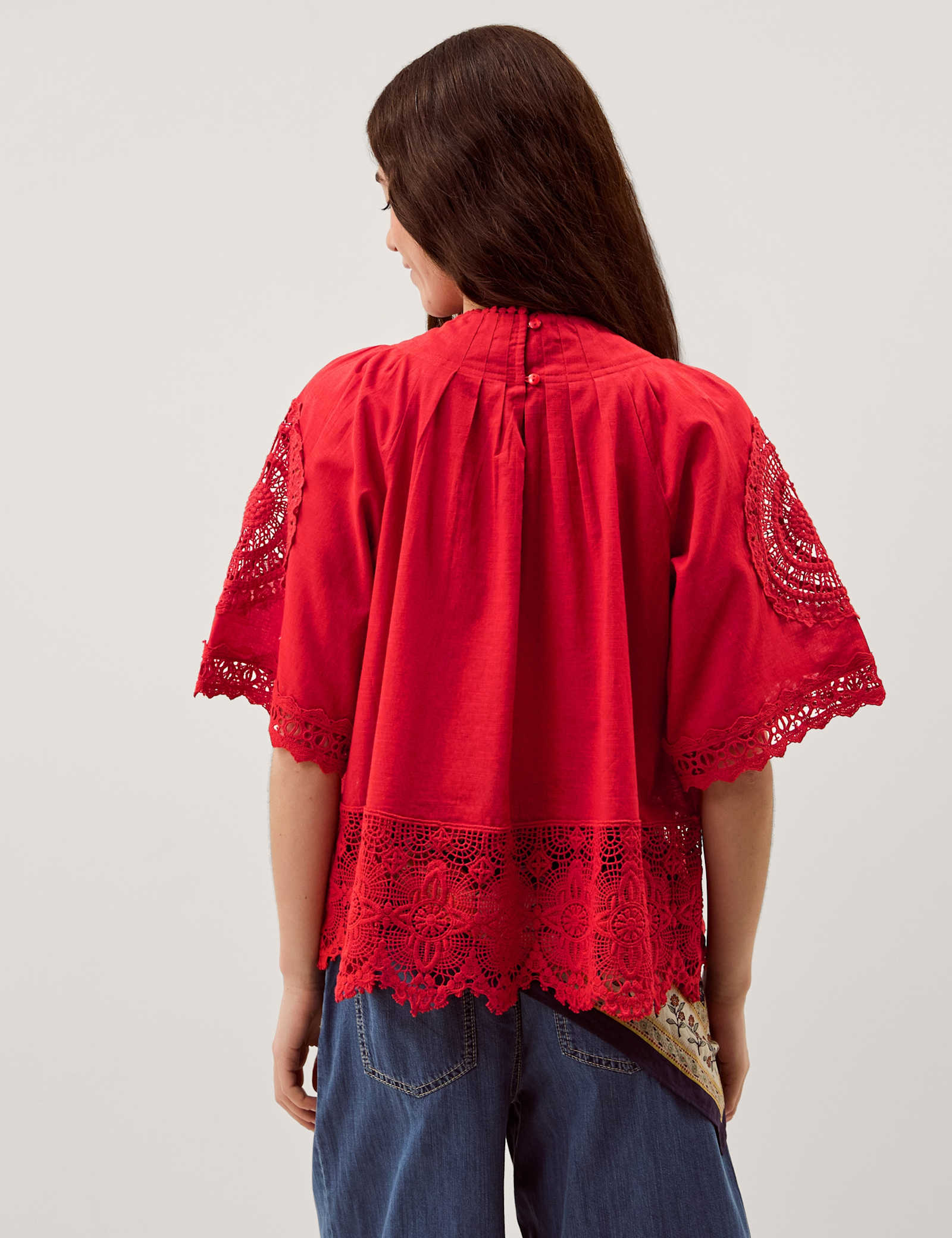 Pure Cotton Broderie High Neck Top - image 5