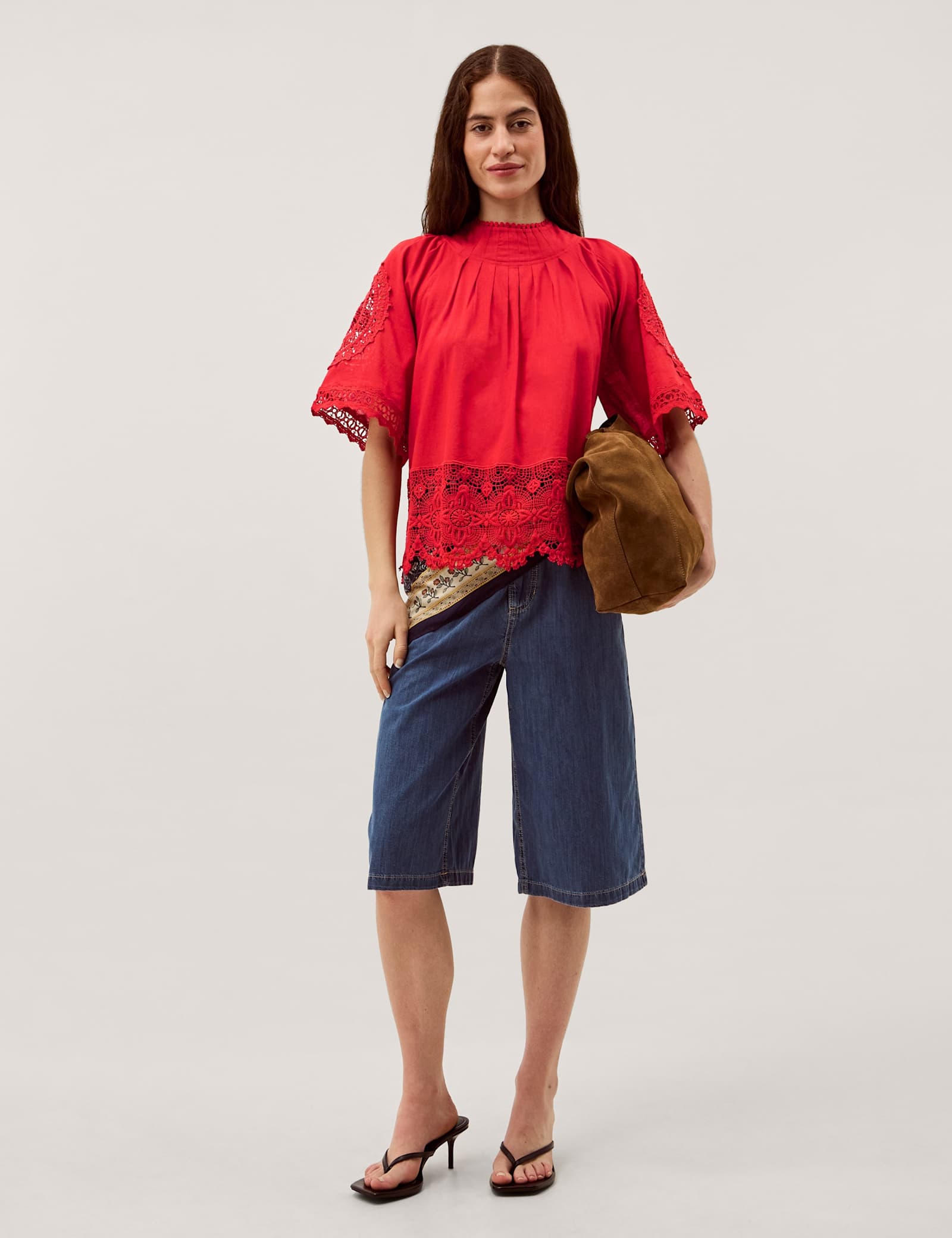 Pure Cotton Broderie High Neck Top - image 4