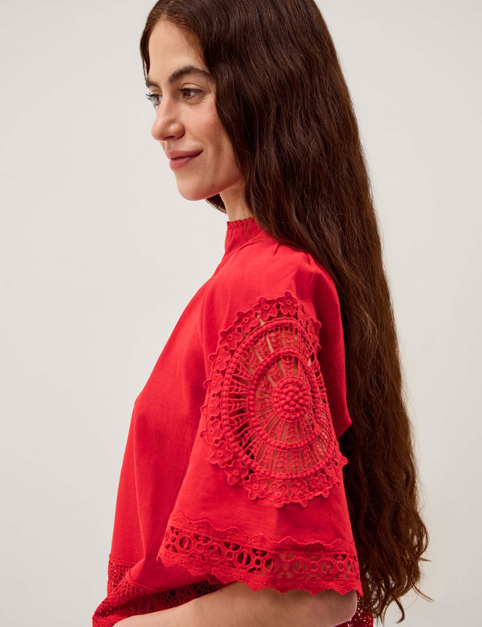 Pure Cotton Broderie High Neck Top - image 3