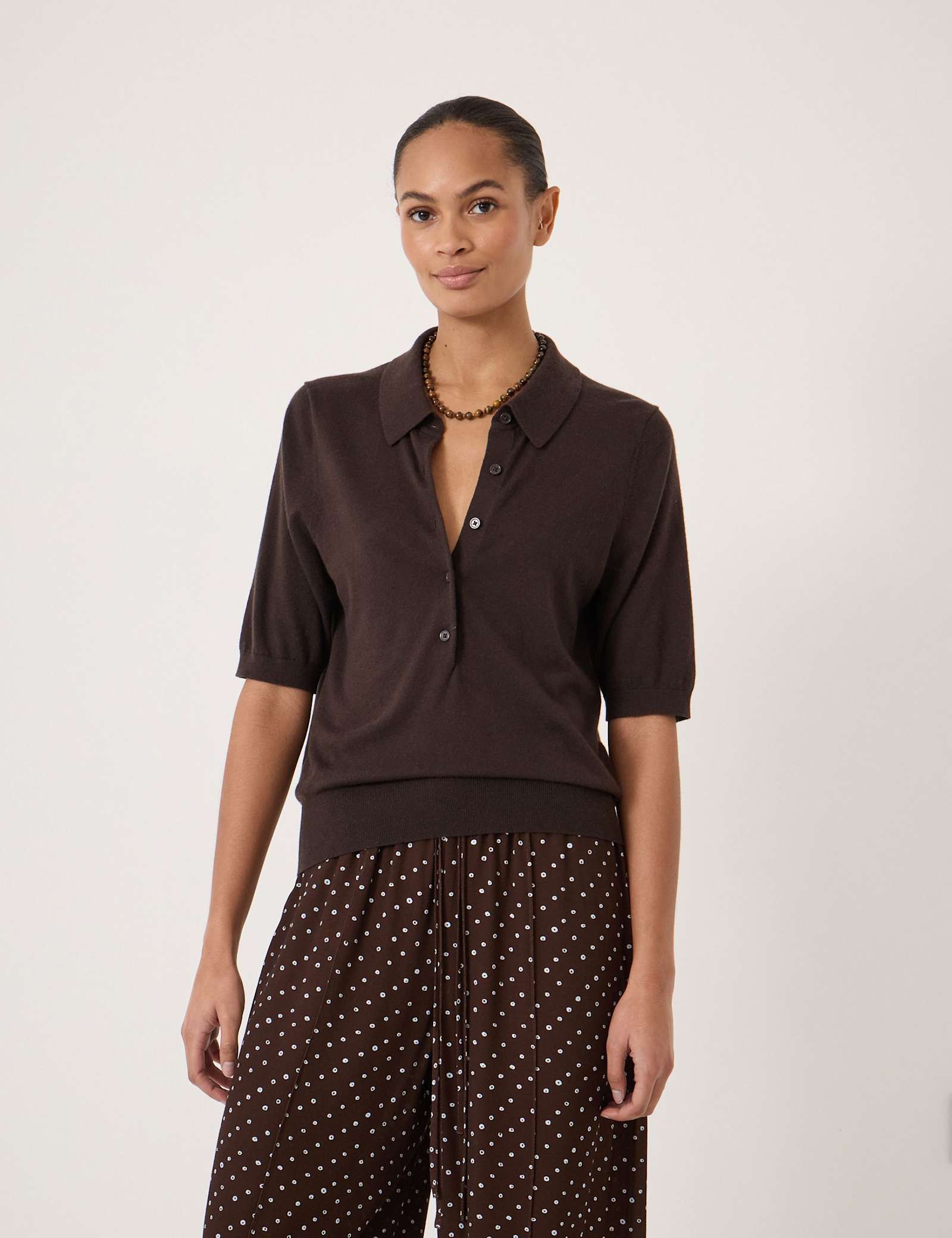 Wool Blend Polo Neck Knitted Top - image 4