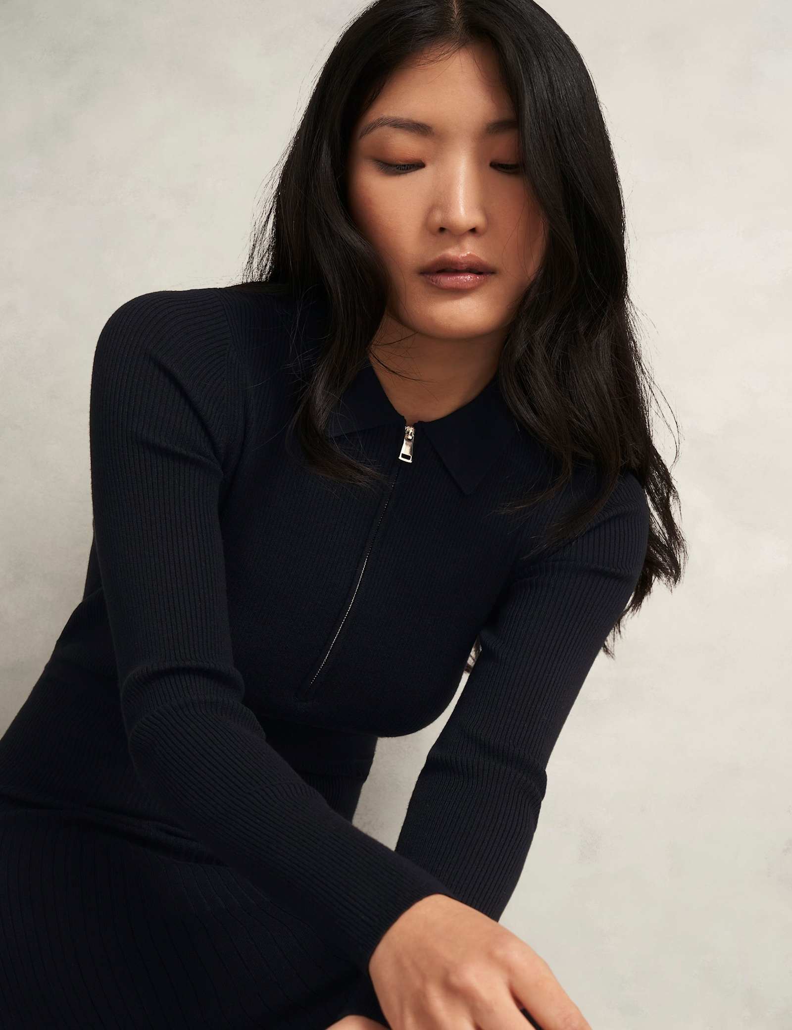 Knitted Zip Neck Midi Dress - image 3