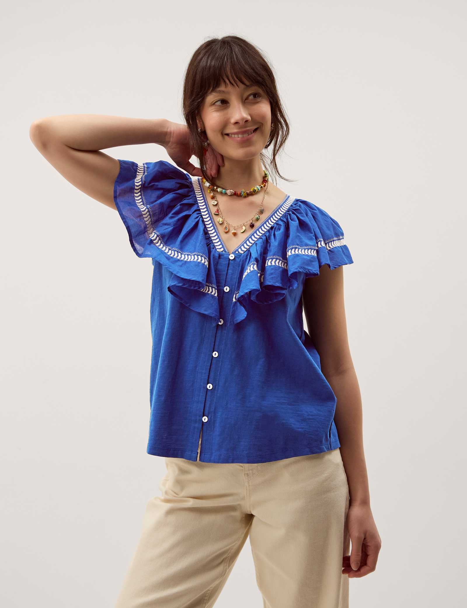 Pure Cotton Embroidered V-Neck Blouse - image 2