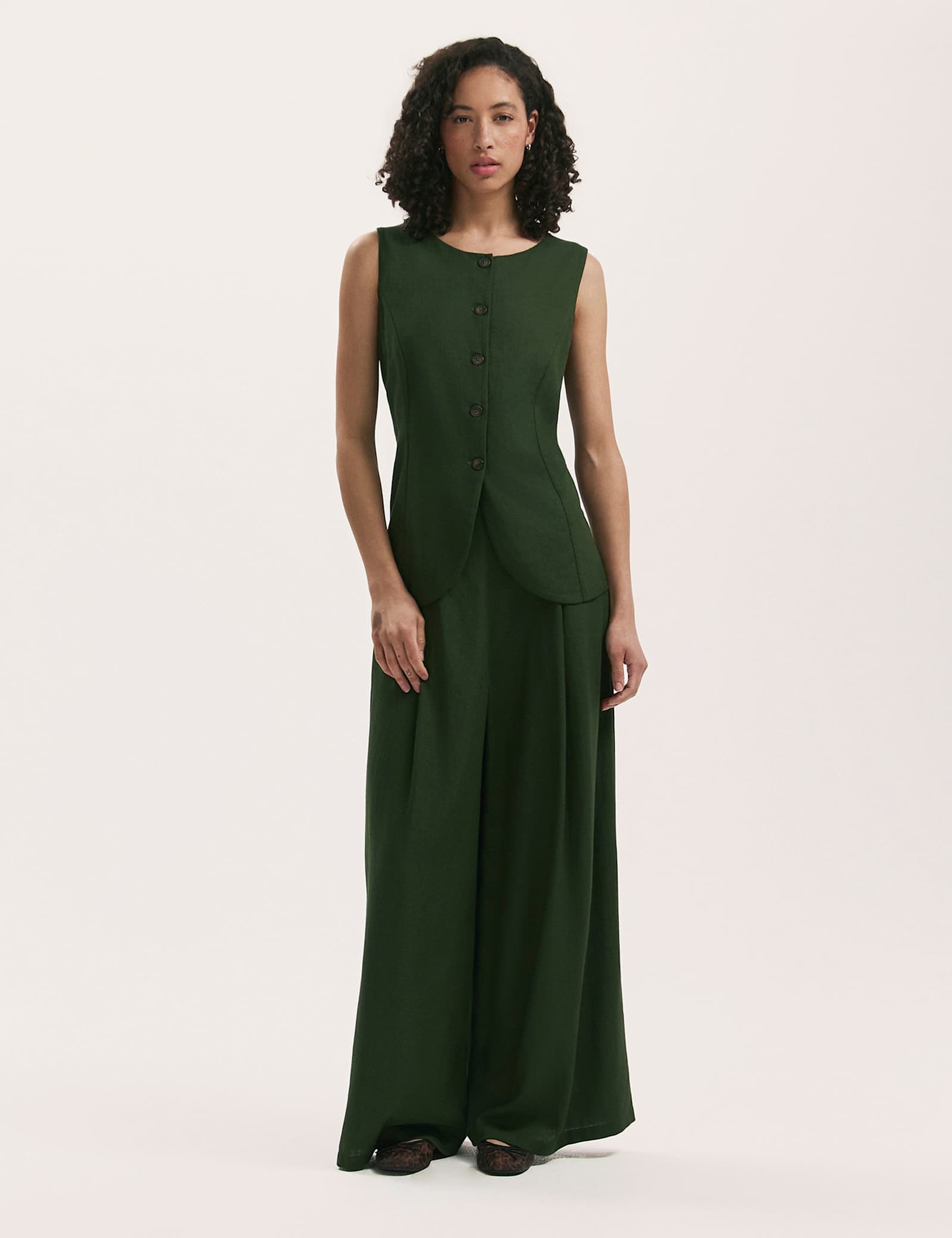 Linen Blend Round Neck Waistcoat - image 4