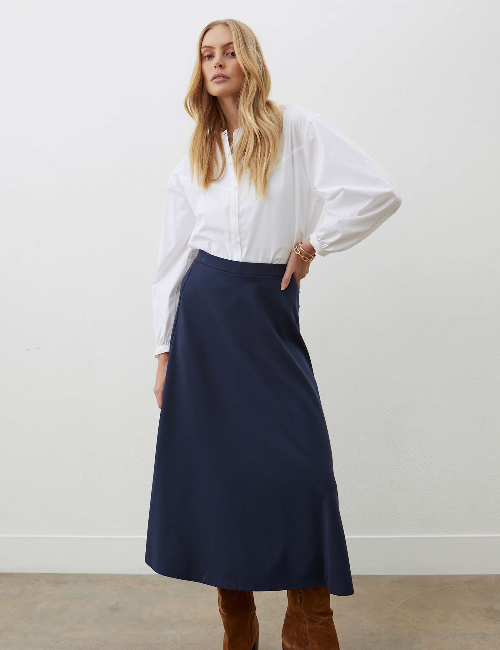 Jersey Midi A-Line Skirt - image 1