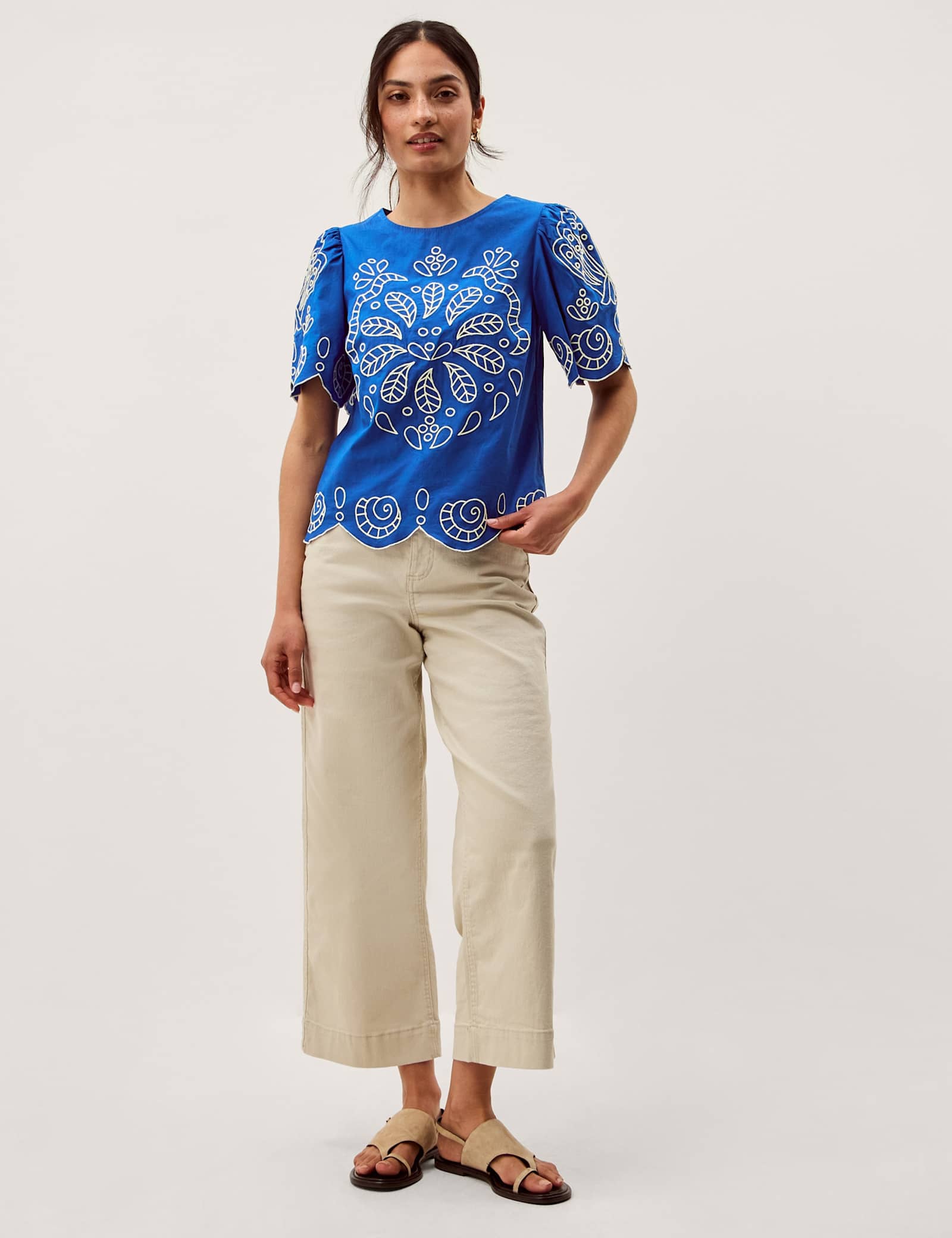 Pure Cotton Embroidered Puff Sleeve Top - image 5