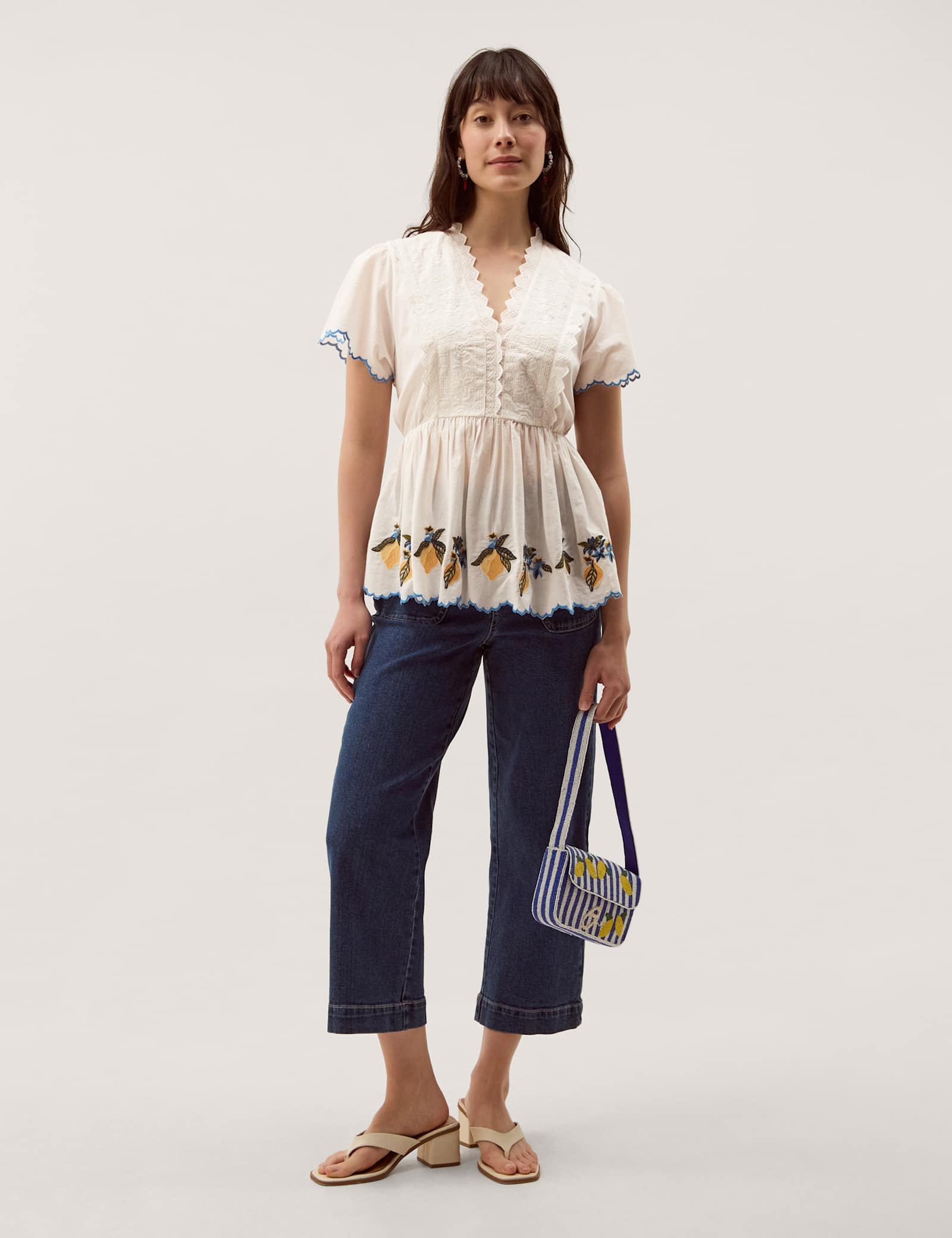 Jersey Embroidered V-Neck Blouse - image 5