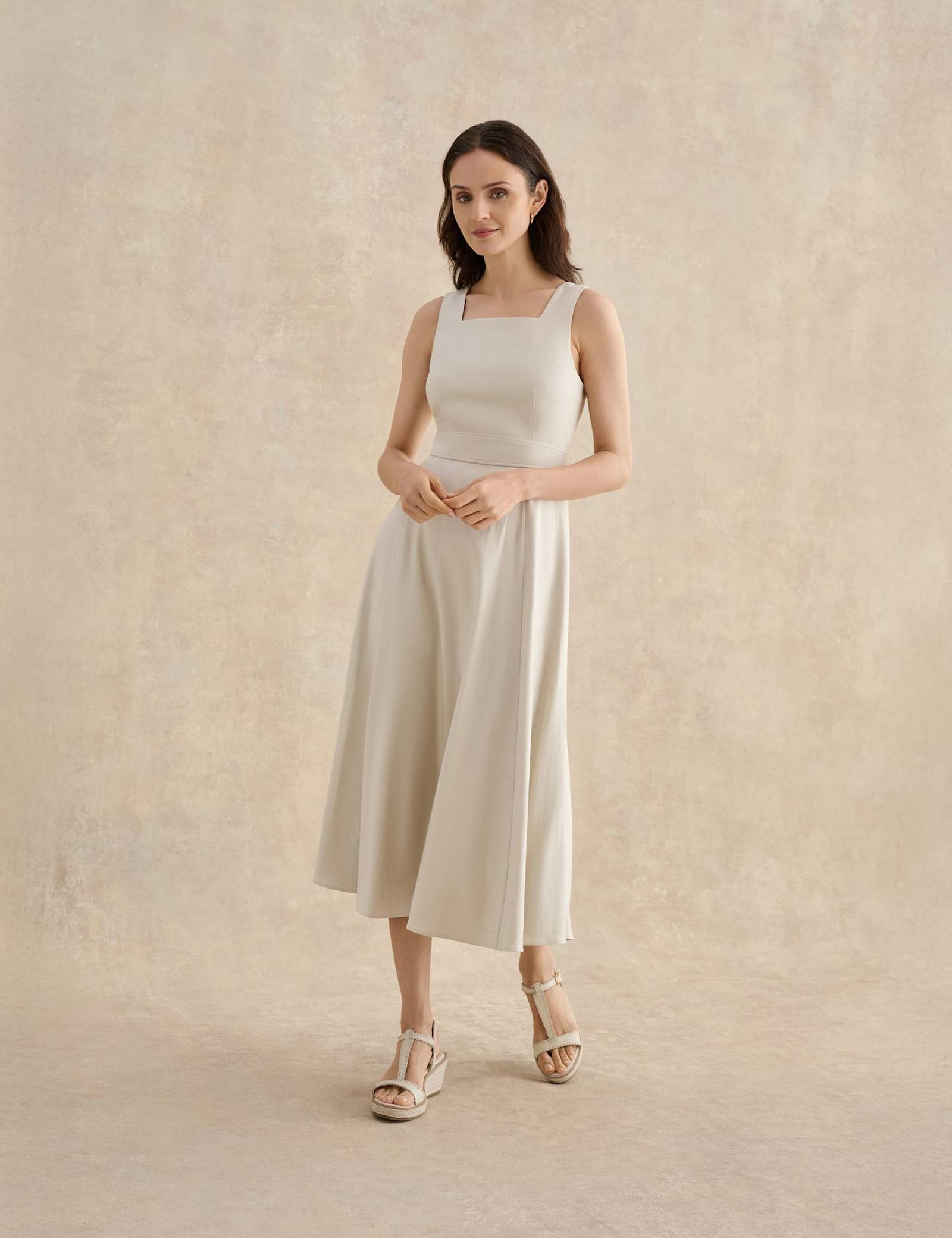 Linen Blend Square Neck Midi Skater Dress - image 4