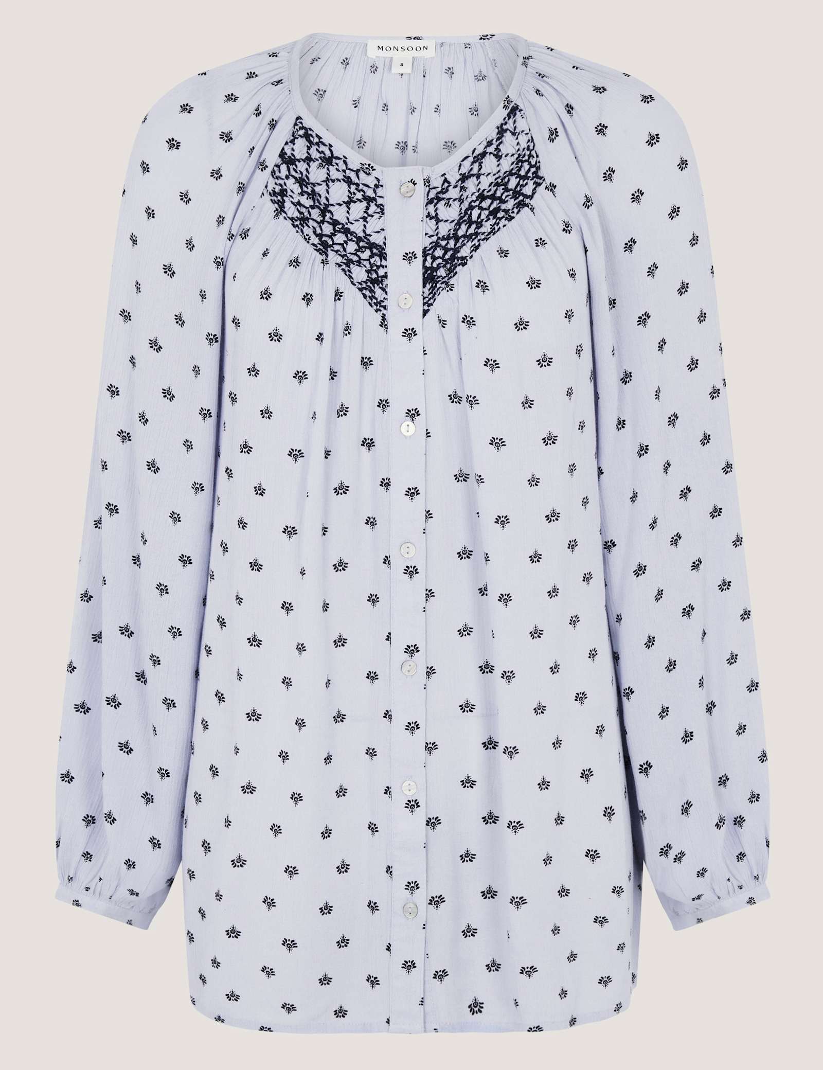 Printed Stitch Detail Blouson Sleeve Blouse - image 1