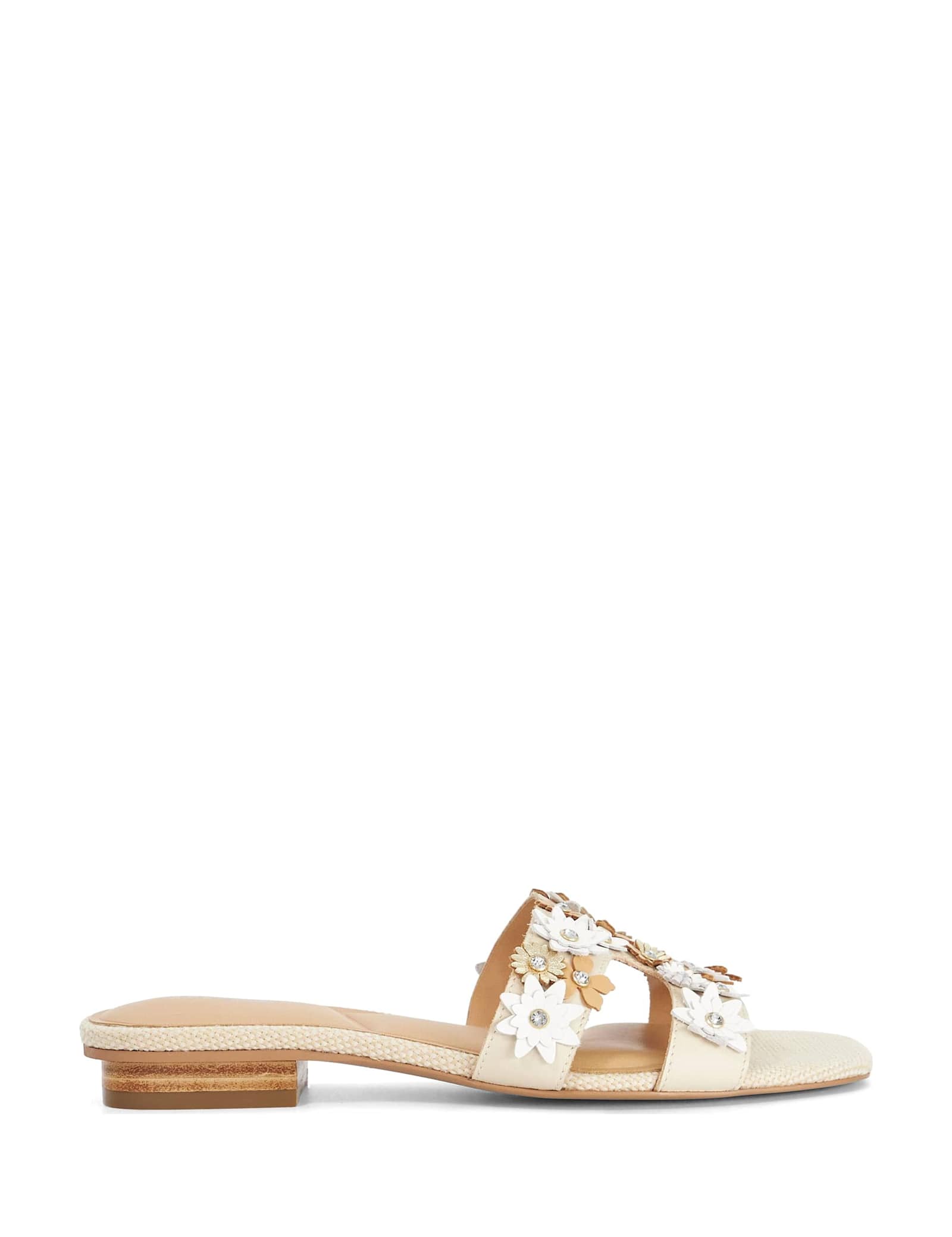 Leather Embellished Block Heel Sliders - image 1