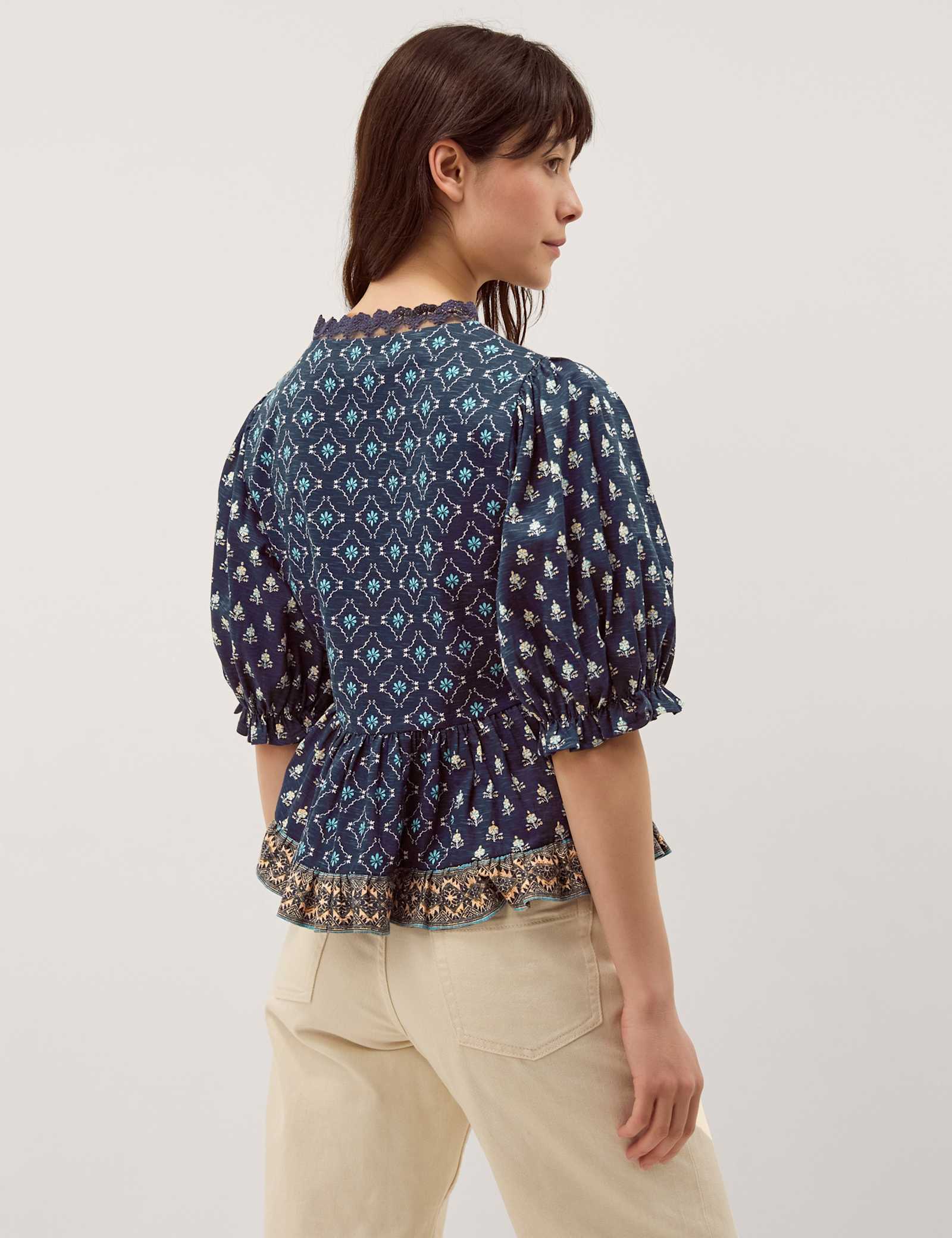 Jersey Geometric V-Neck Blouse - image 4