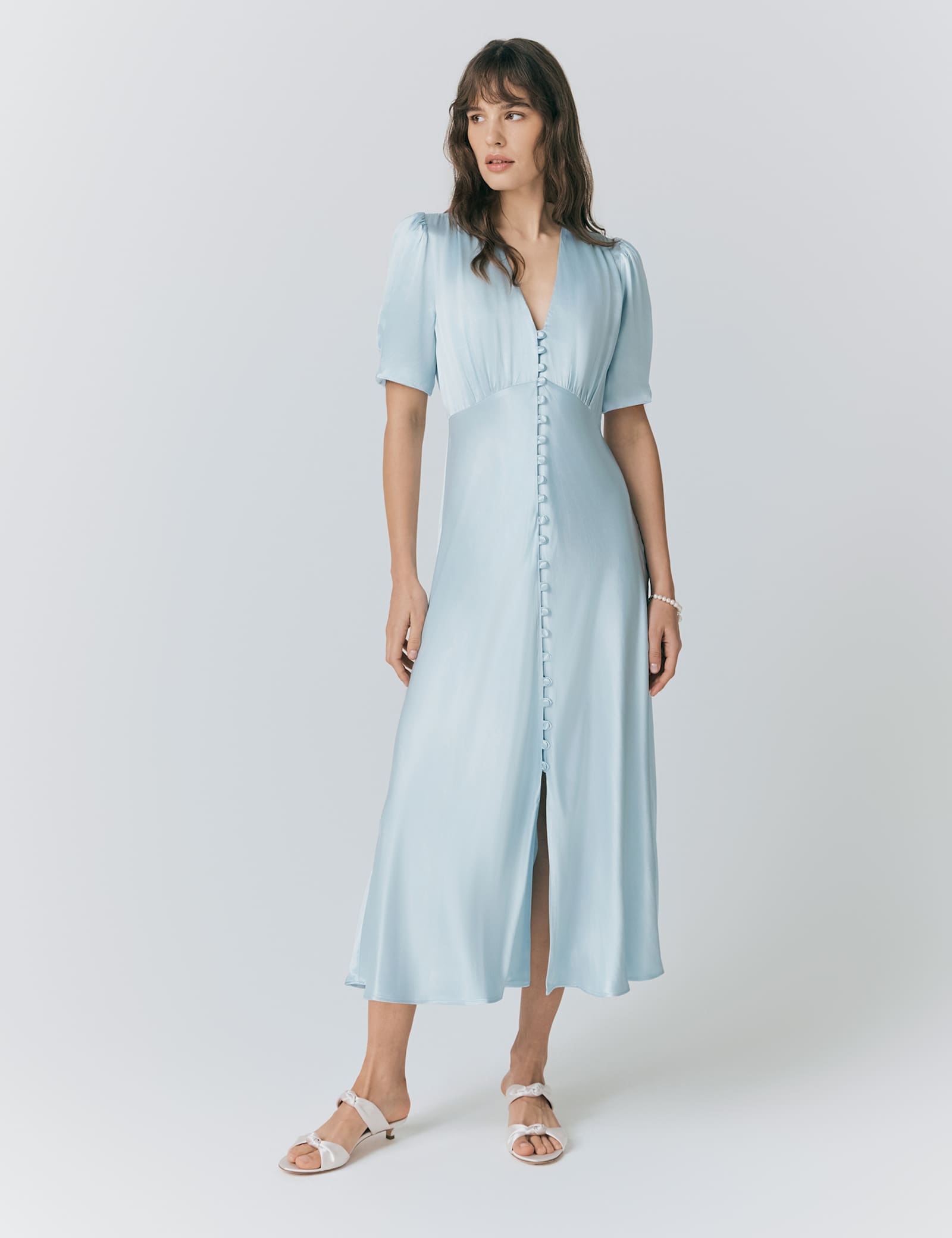 Satin V-Neck Button Through Midaxi Tea Dress - image 3
