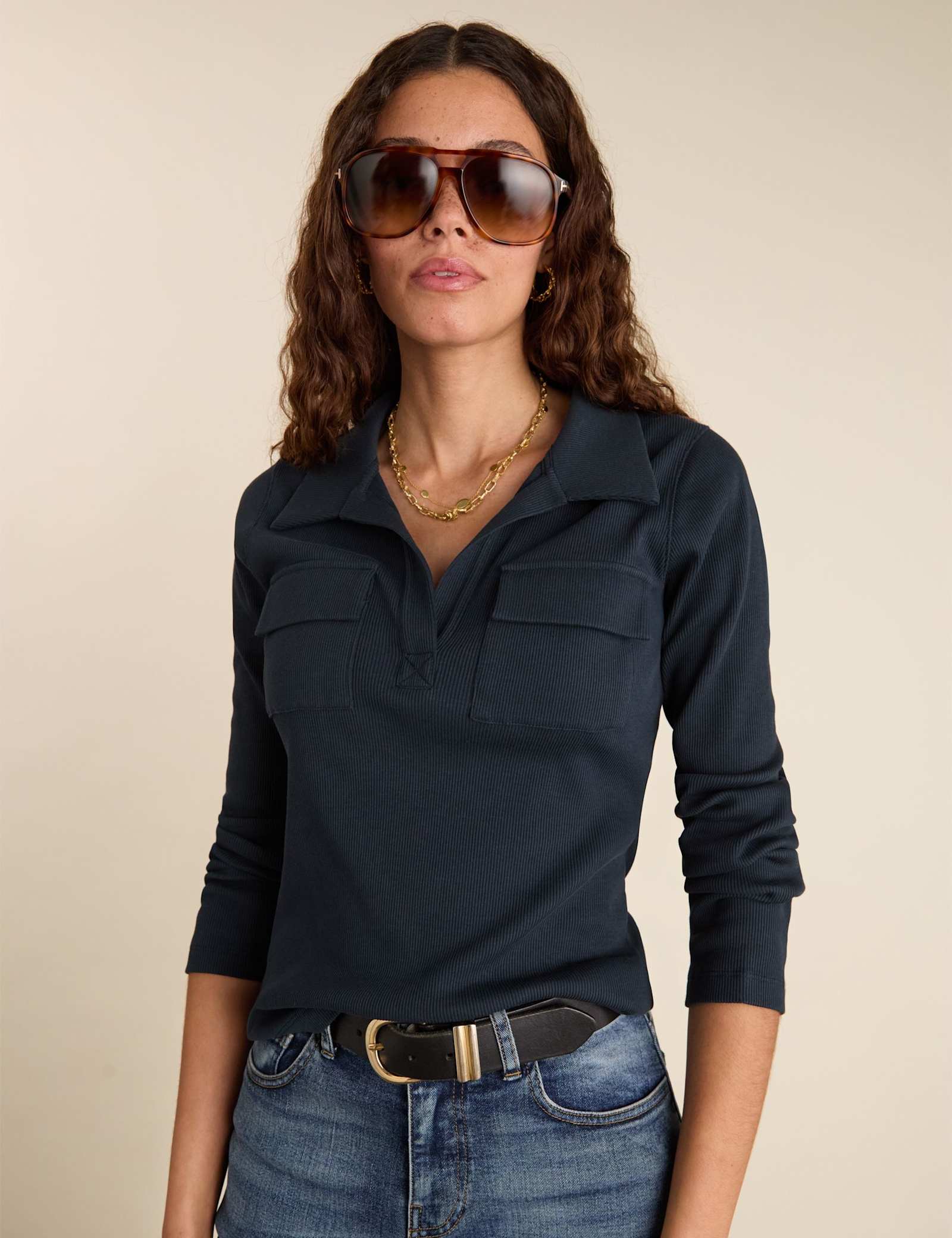 Pure Cotton Ribbed Collared Top - image 3