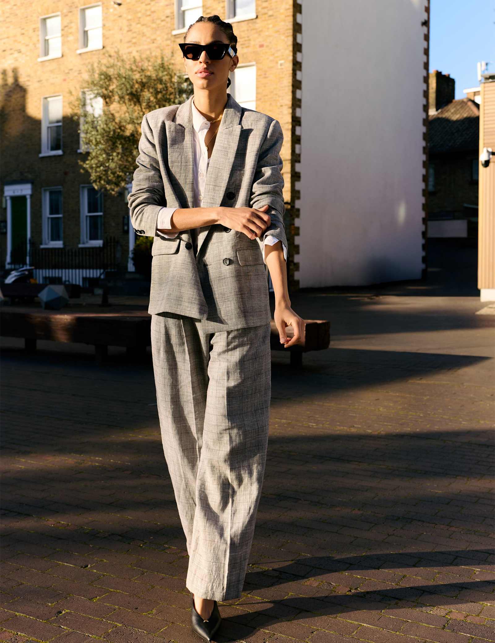 Wool Blend Checked Tailored Wide Leg Trousers - image 3