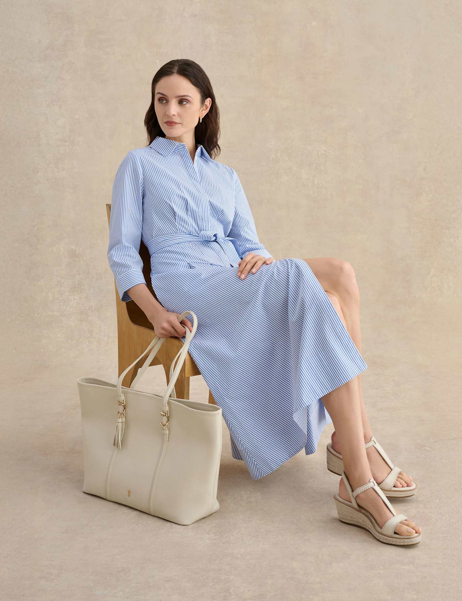 Cotton Rich Striped Midi Shirt Dress - image 2
