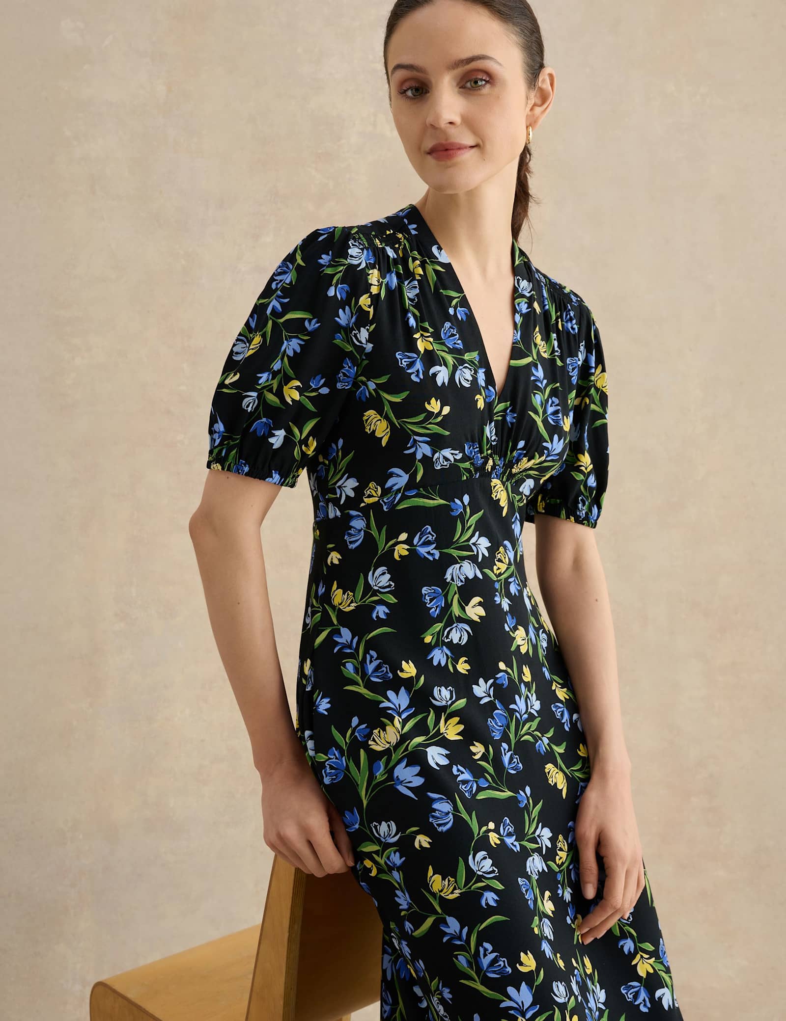 Floral V-Neck Midi Tea Dress - image 3