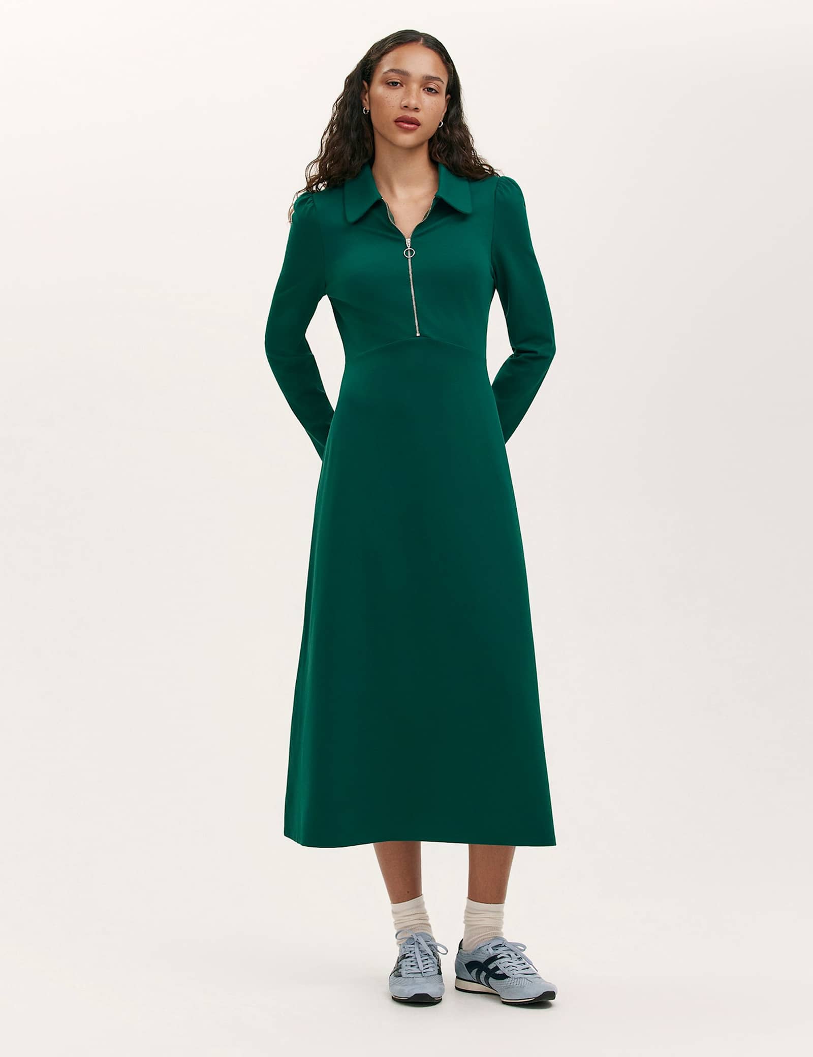 Jersey Zip Neck Midi Skater Dress - image 2