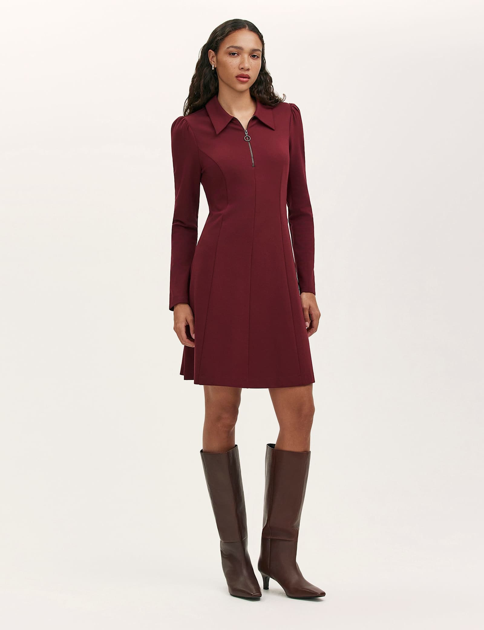 Jersey Zip Neck Knee Length Shirt Dress - image 2