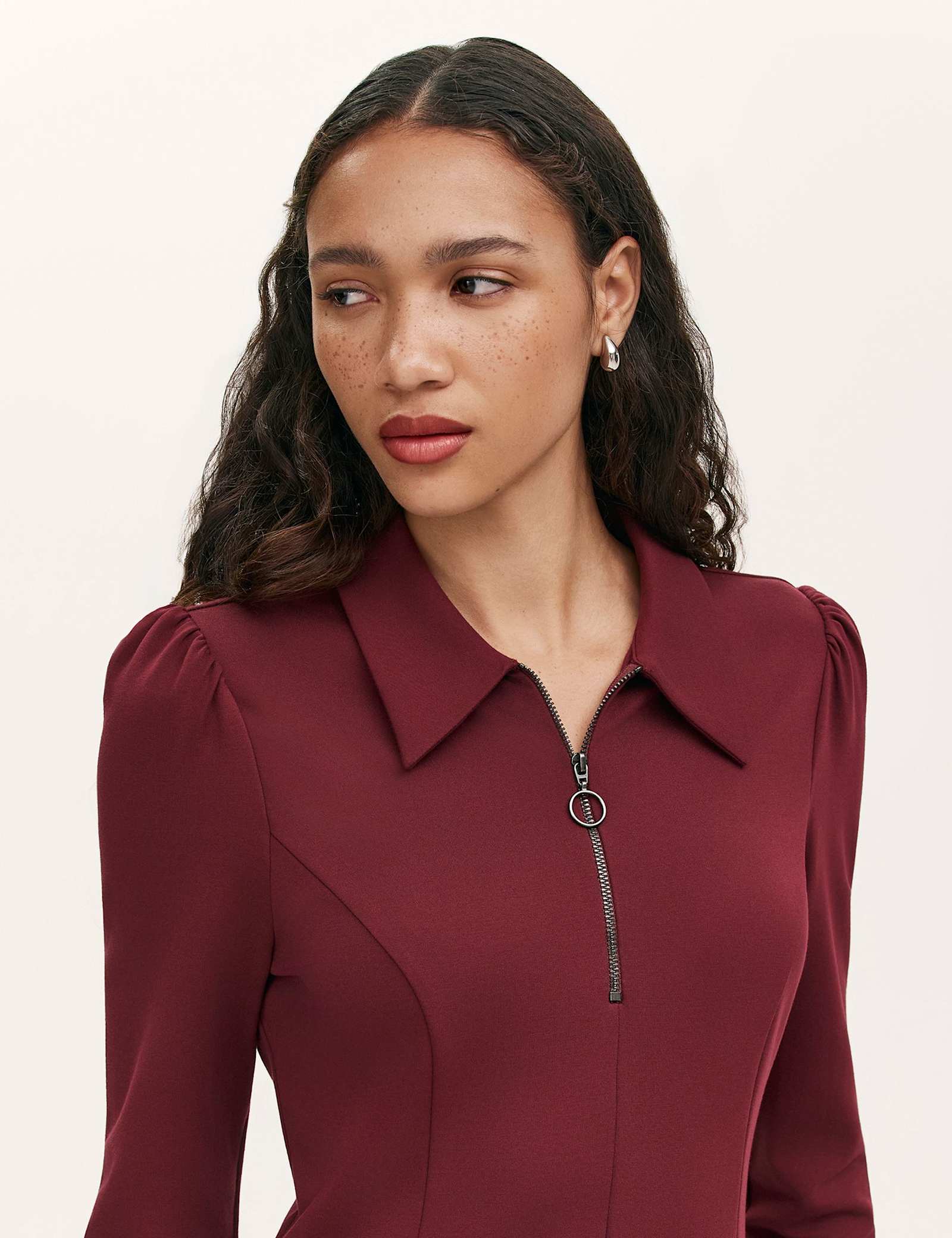 Jersey Zip Neck Knee Length Shirt Dress - image 4