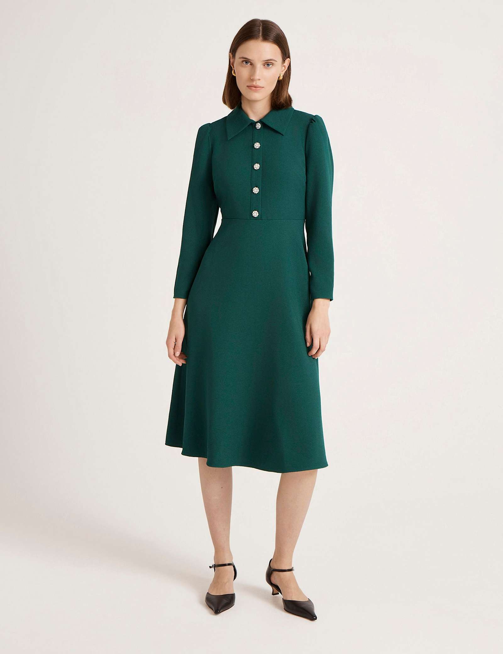 Crepe Button Front Midi Shirt Dress - image 1