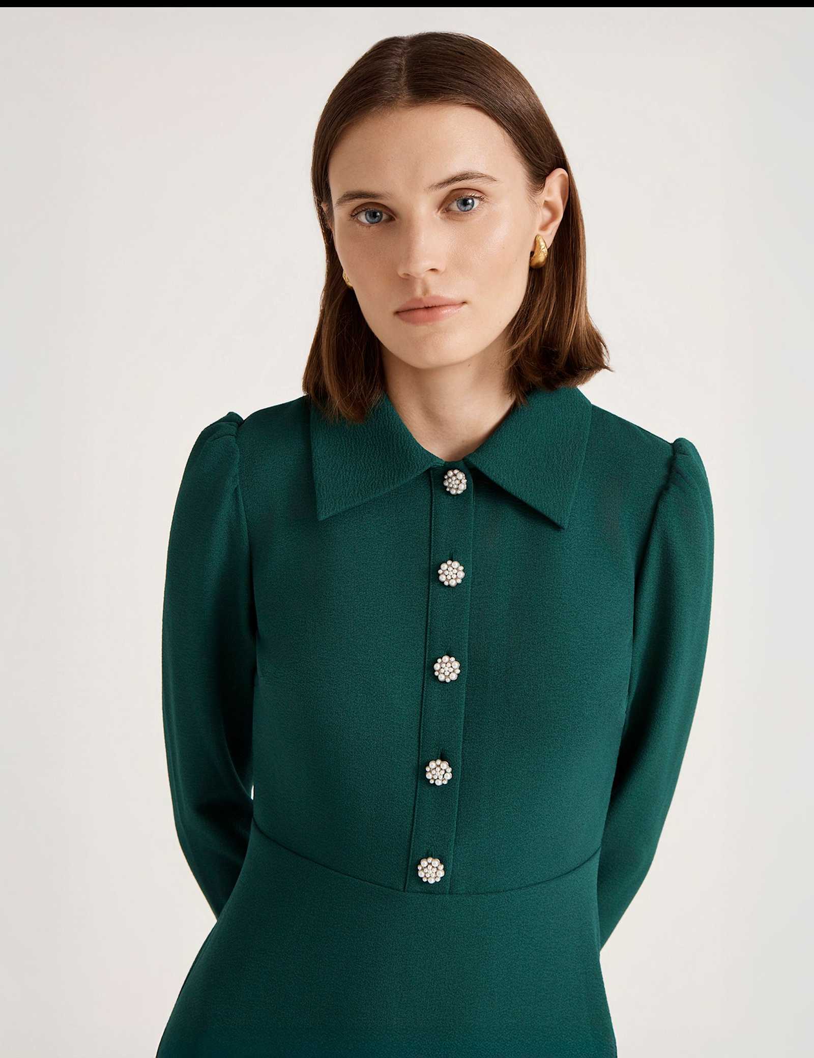 Crepe Button Front Midi Shirt Dress - image 4