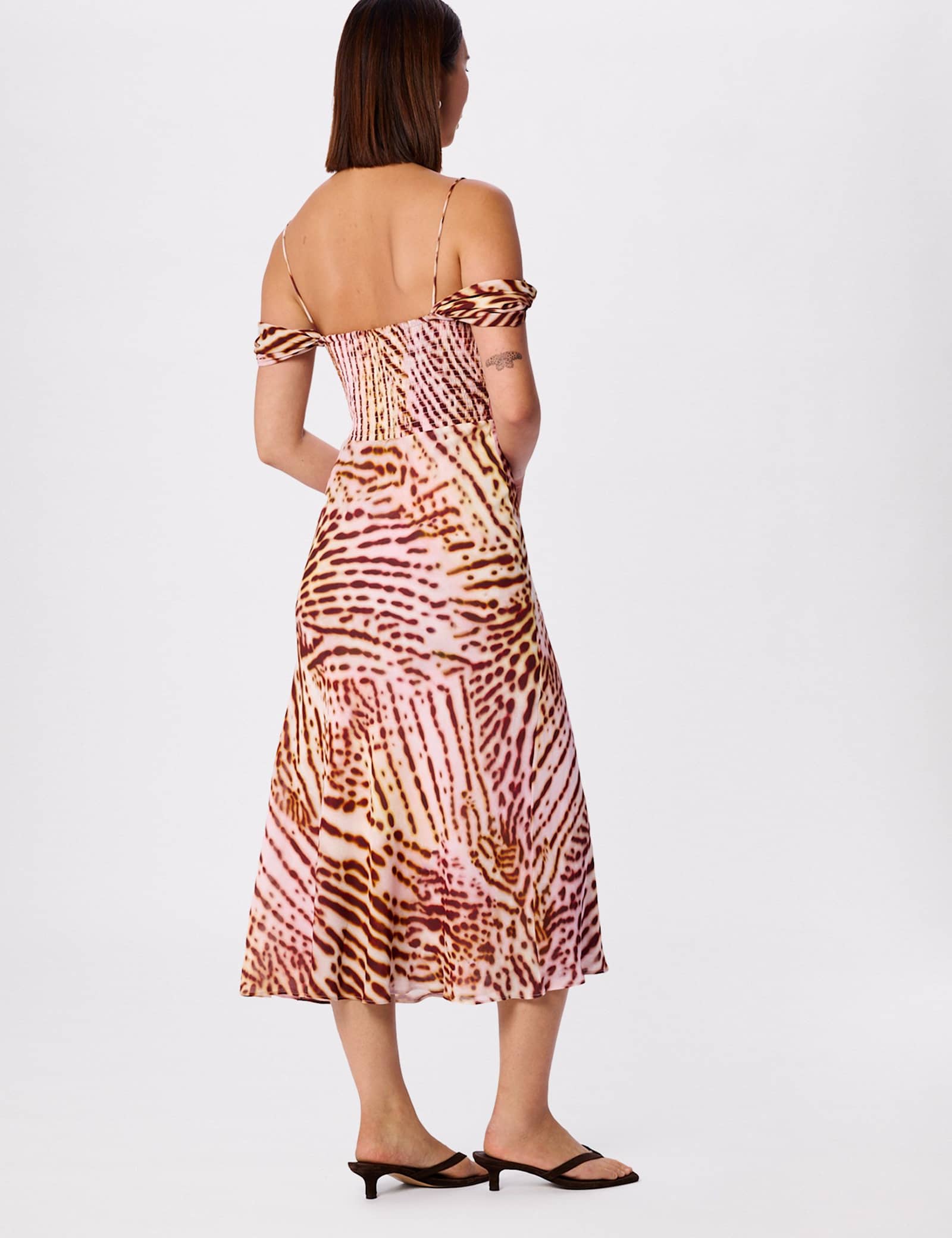 Orchid Print Scarf Detail Midi Dress - image 5