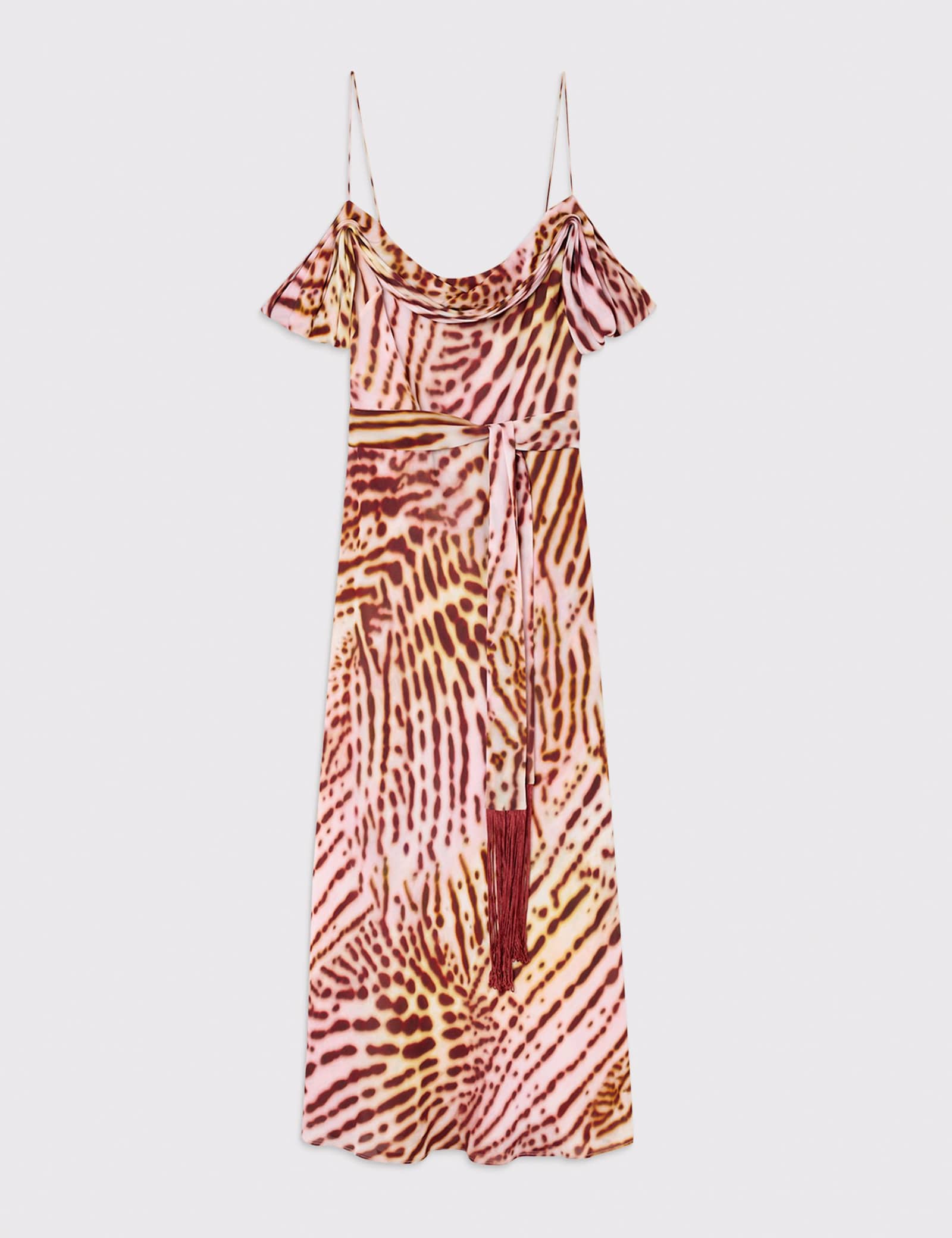 Orchid Print Scarf Detail Midi Dress - image 1