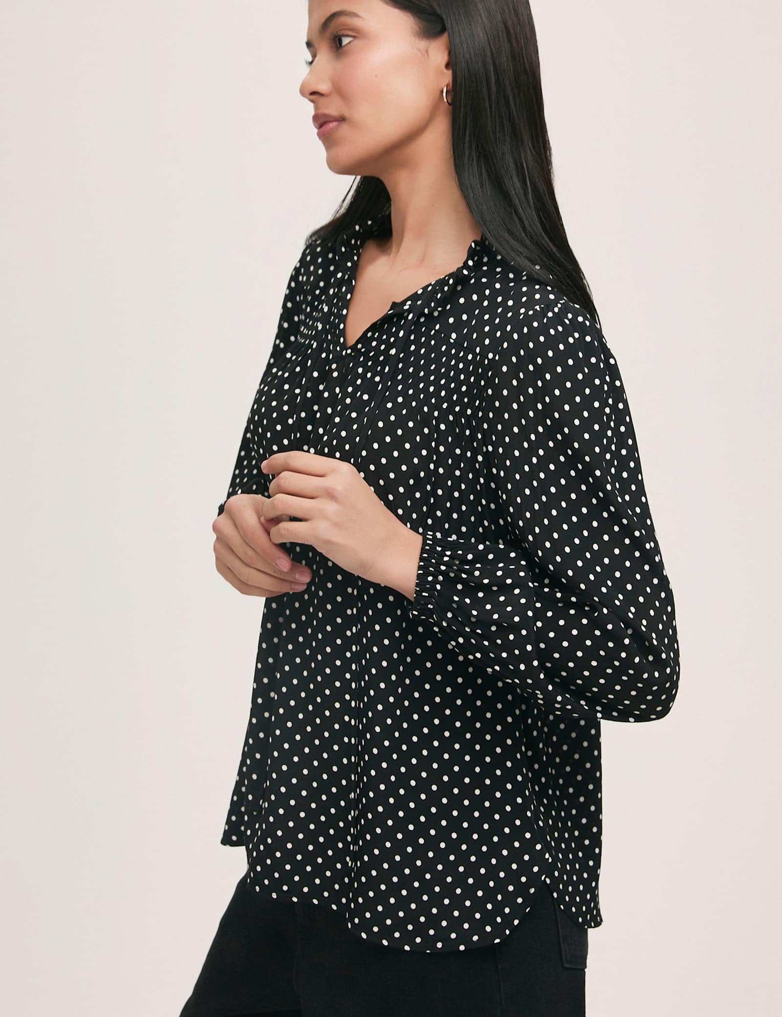 Polka Dot Tie Neck Relaxed Blouse - image 2
