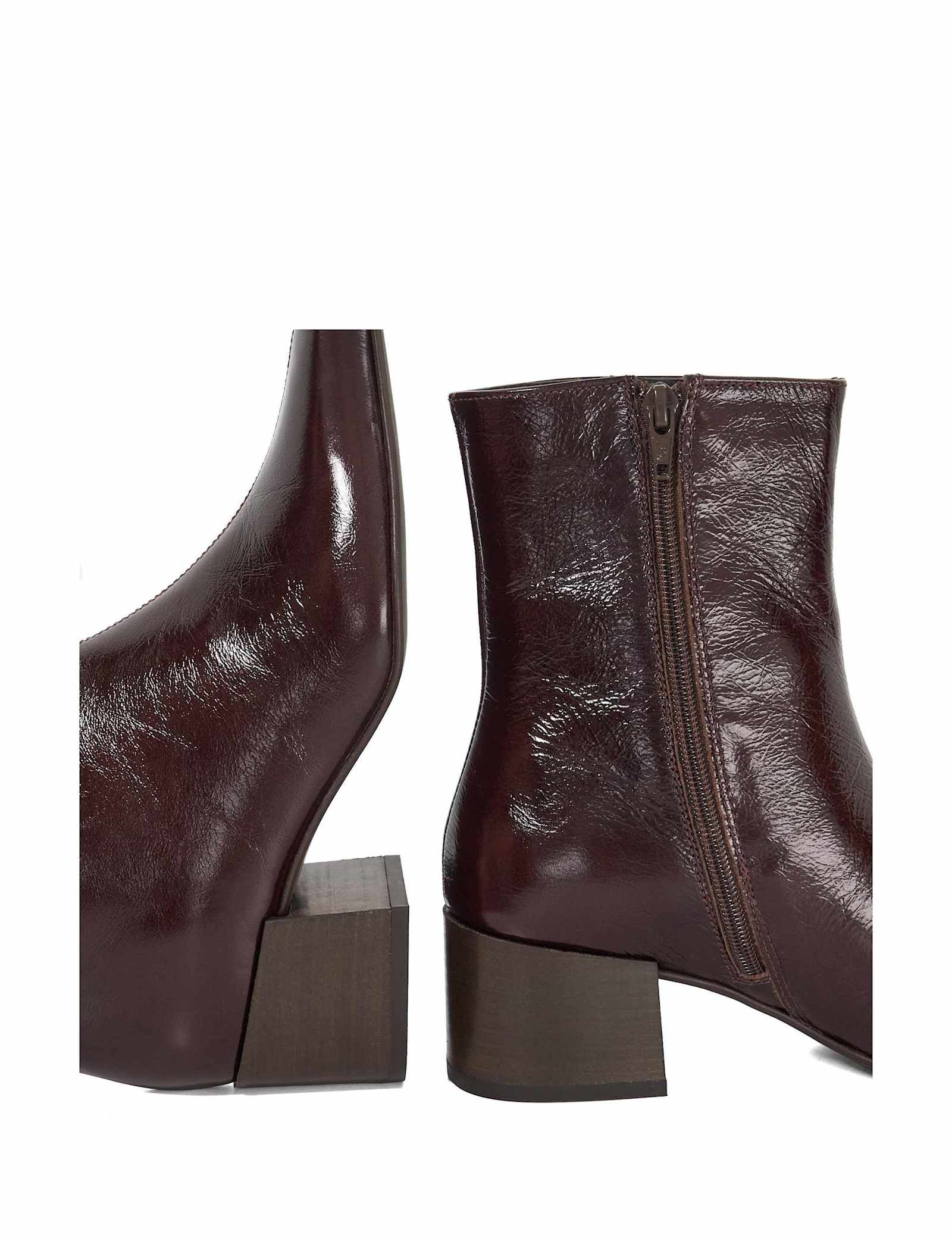 Leather Block Heel Pointed Ankle Boots - image 3