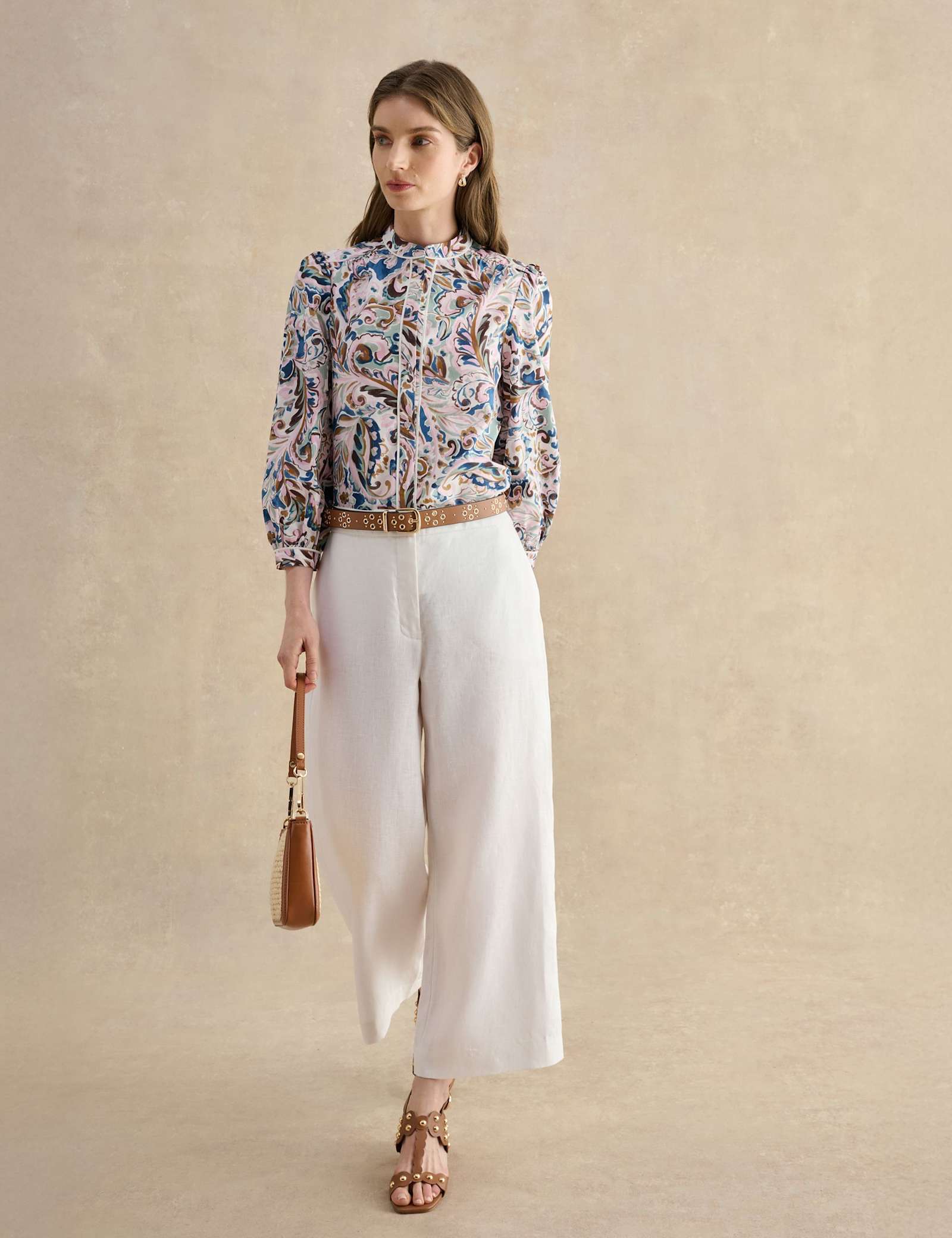 Pure Linen Wide Leg Cropped Trousers - image 4