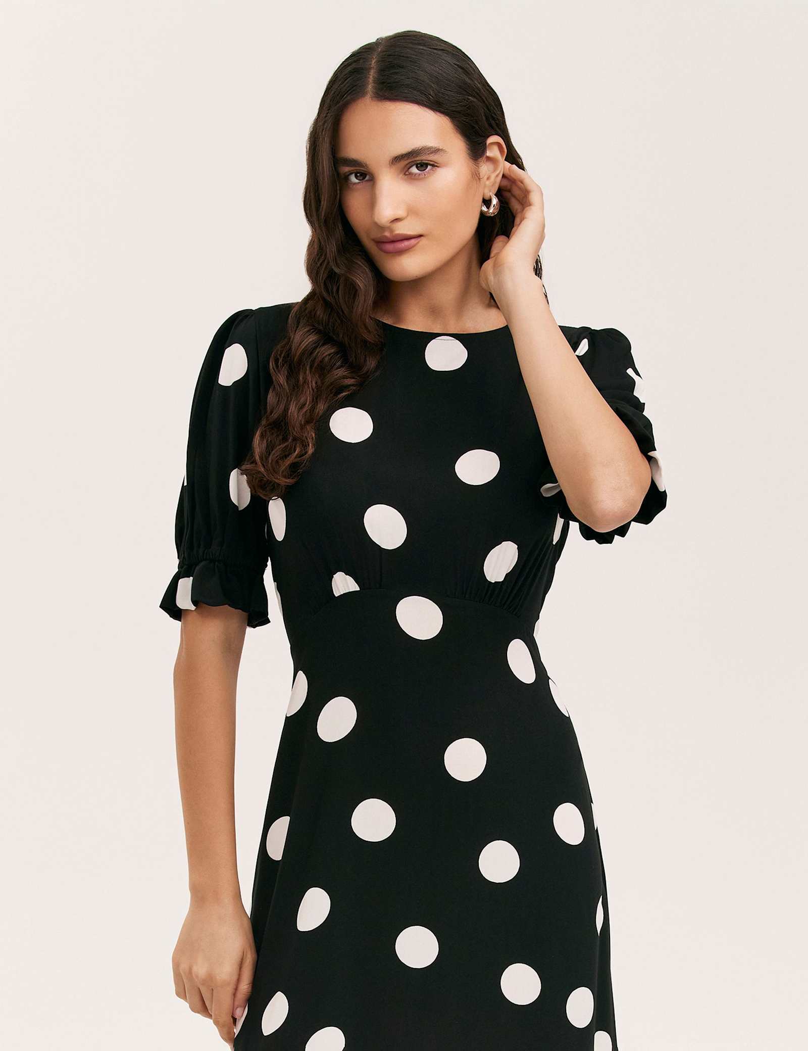 Polka Dot Round Neck Midi Tea Dress - image 4