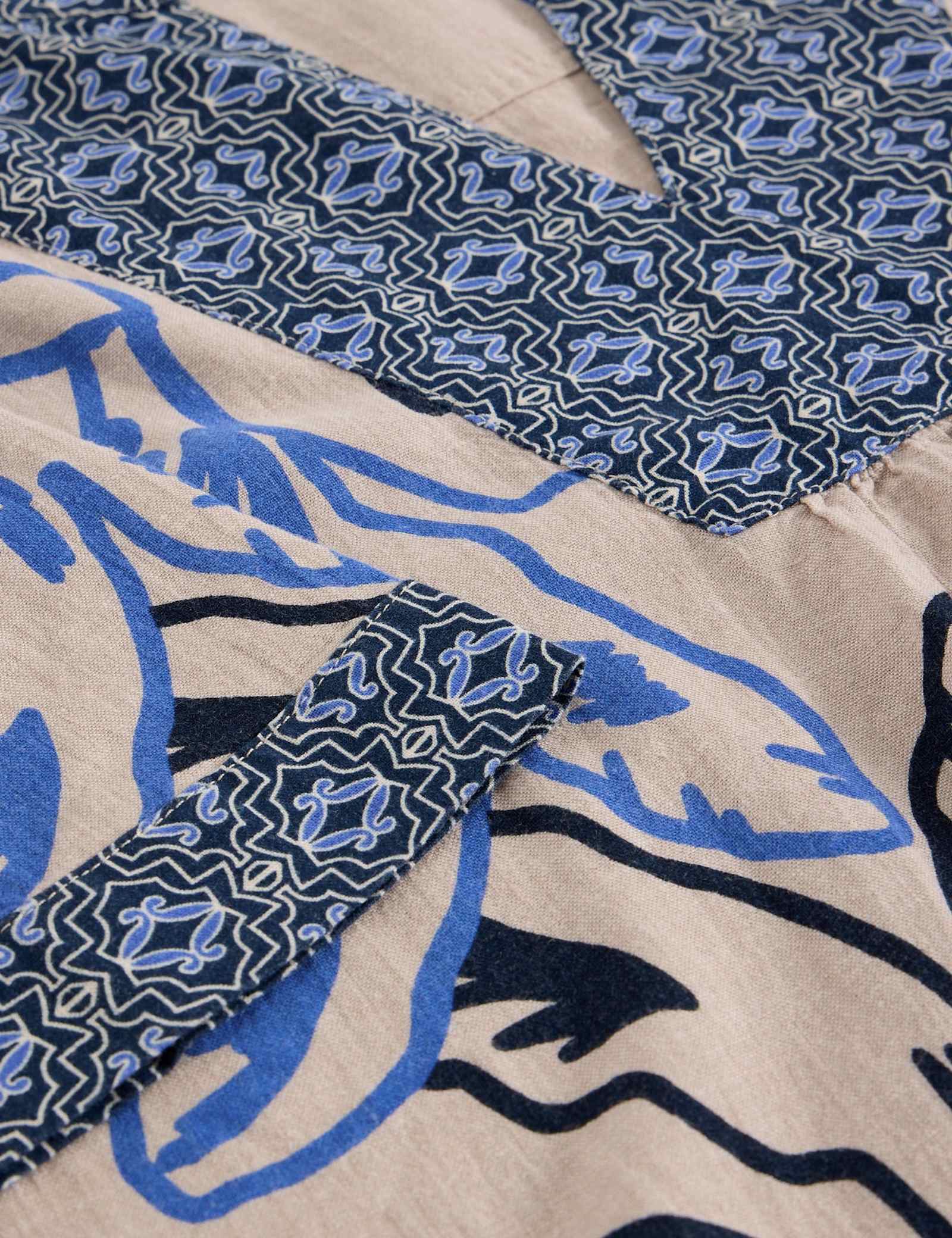 Linen Blend Printed Notch Neck Blouse - image 4