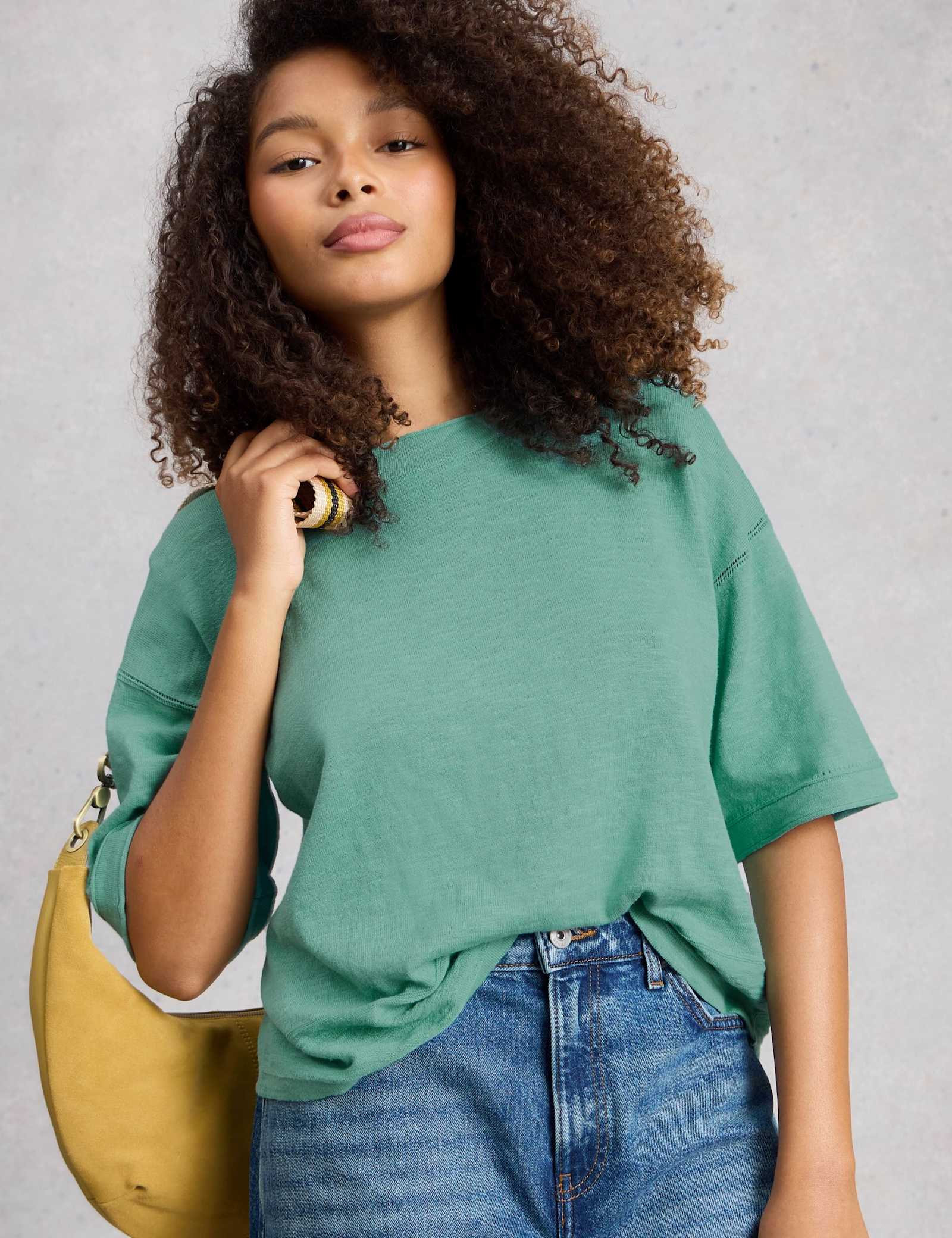 Cotton Rich Crew Neck Top With Linen - image 2