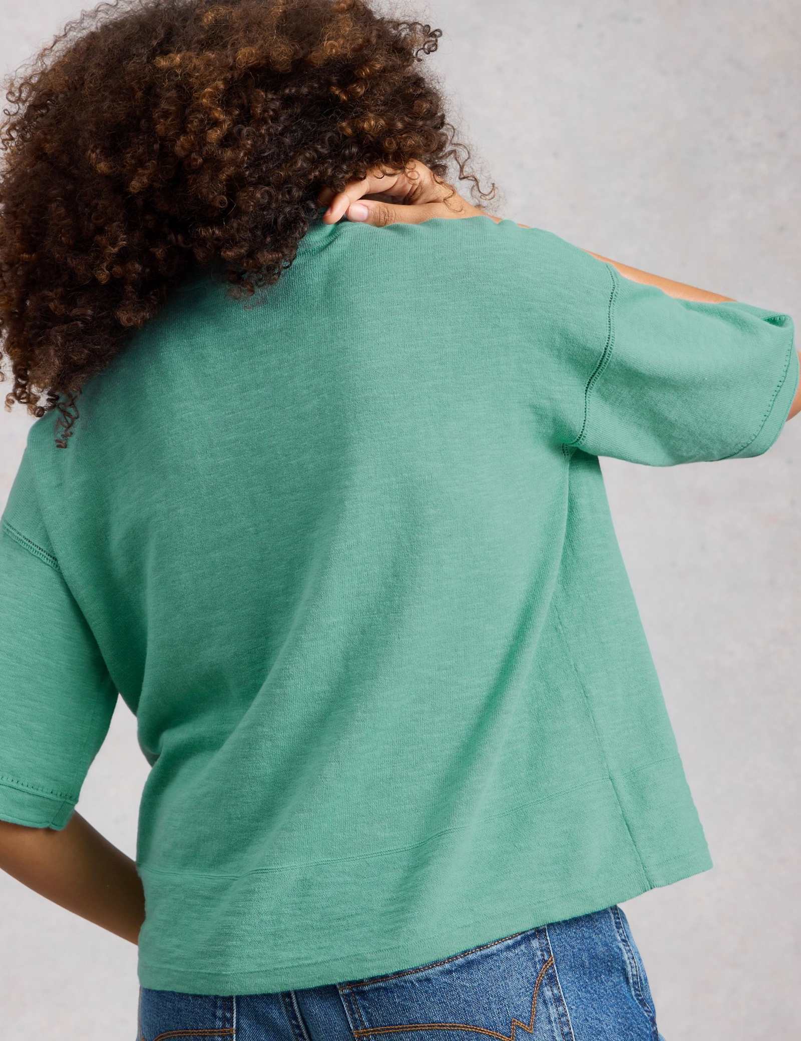 Cotton Rich Crew Neck Top With Linen - image 3