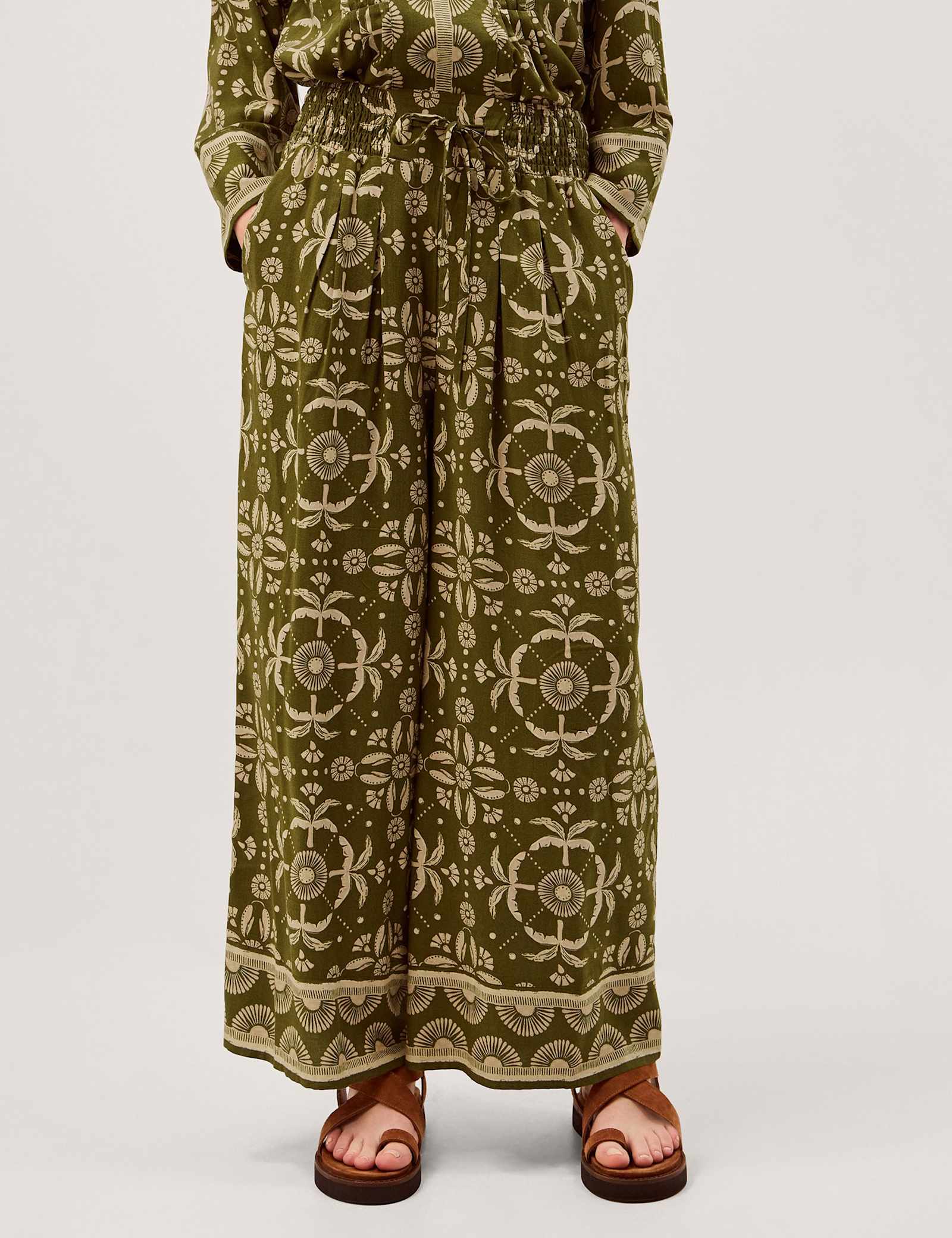 Printed Drawstring Wide Leg Trousers - image 2