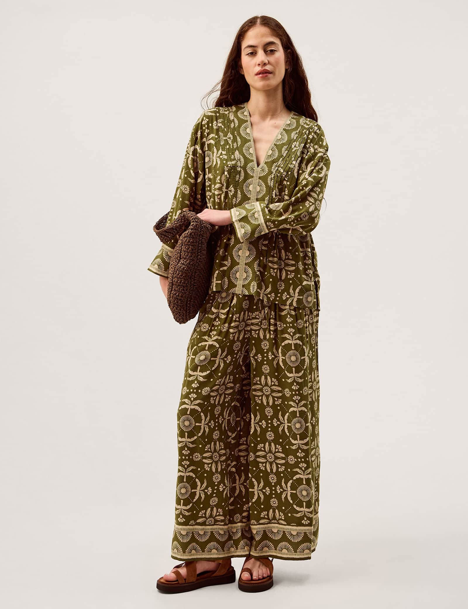 Printed Drawstring Wide Leg Trousers - image 5