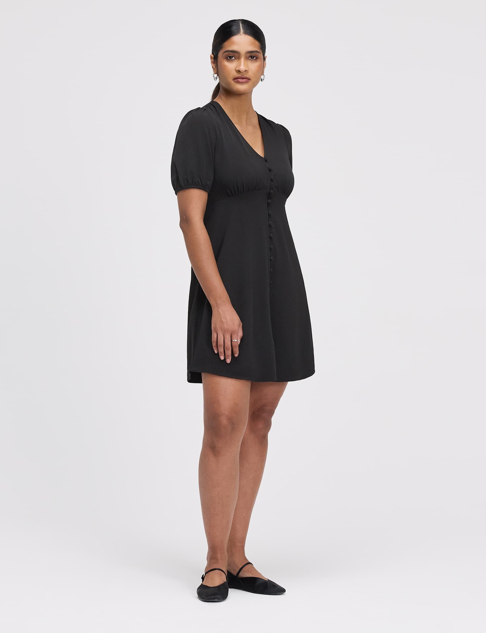 V-Neck Button Through Short Skater Dress - image 4