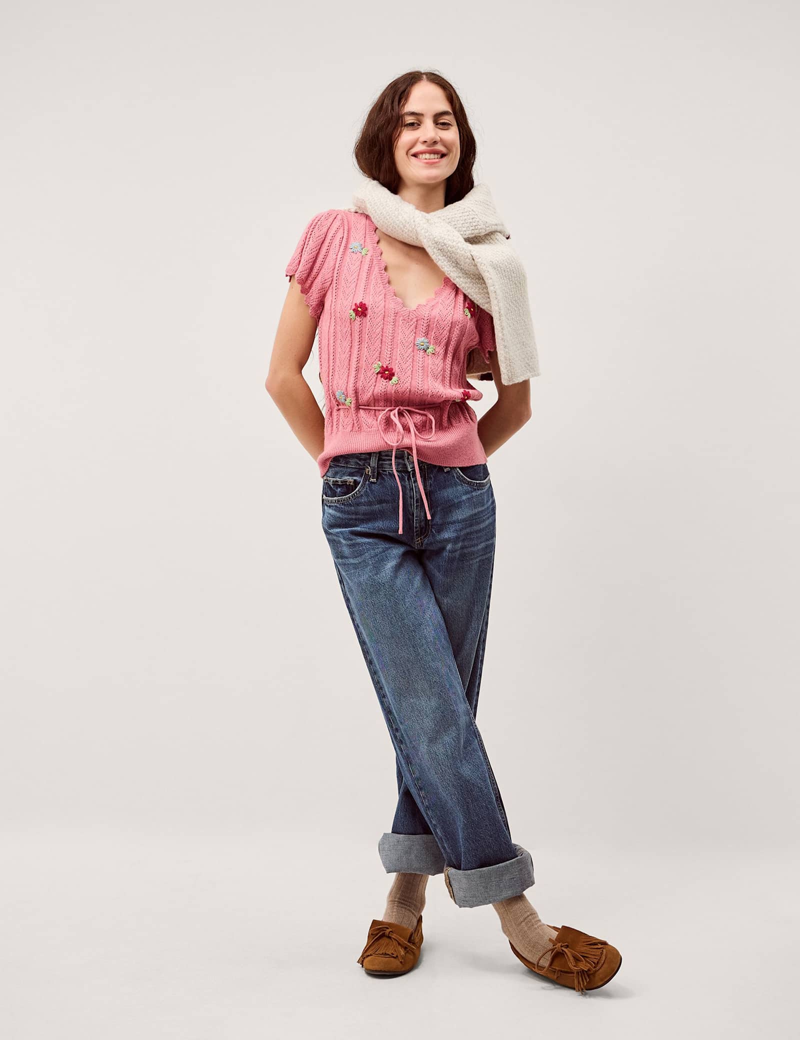 Embroidered Floral V-Neck Jumper - image 4
