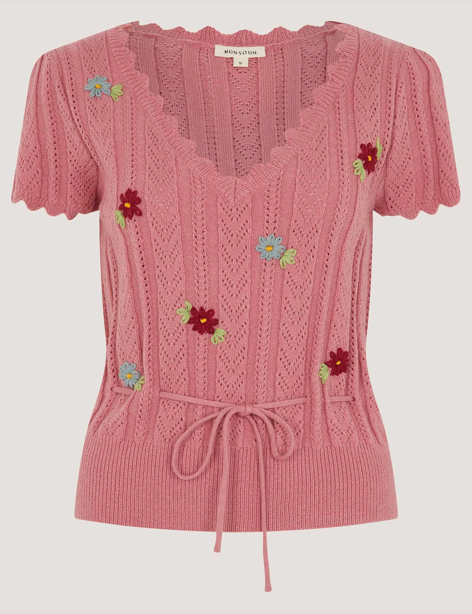 Embroidered Floral V-Neck Jumper - image 1