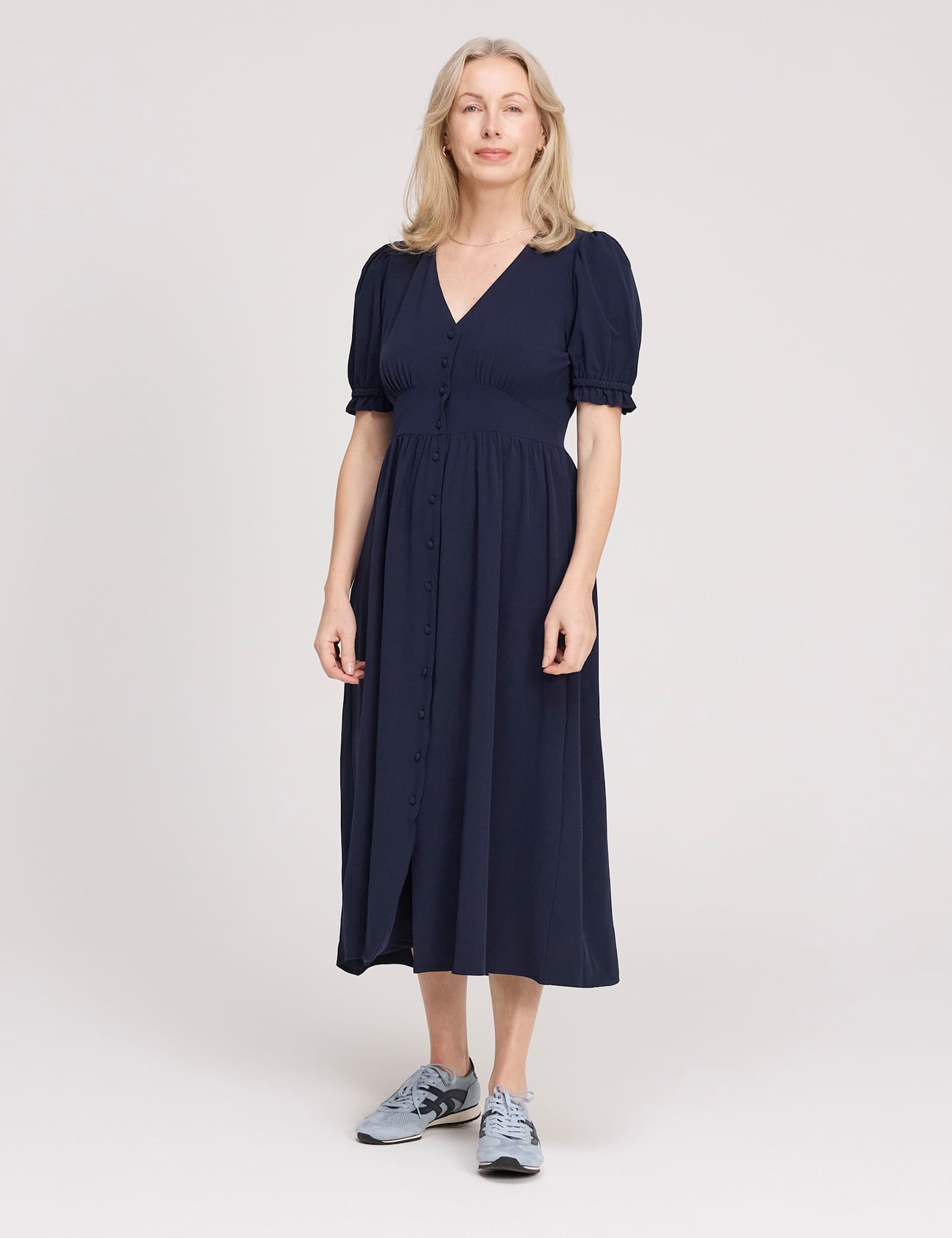 V-Neck Button Through Midi Tea Dress - image 2