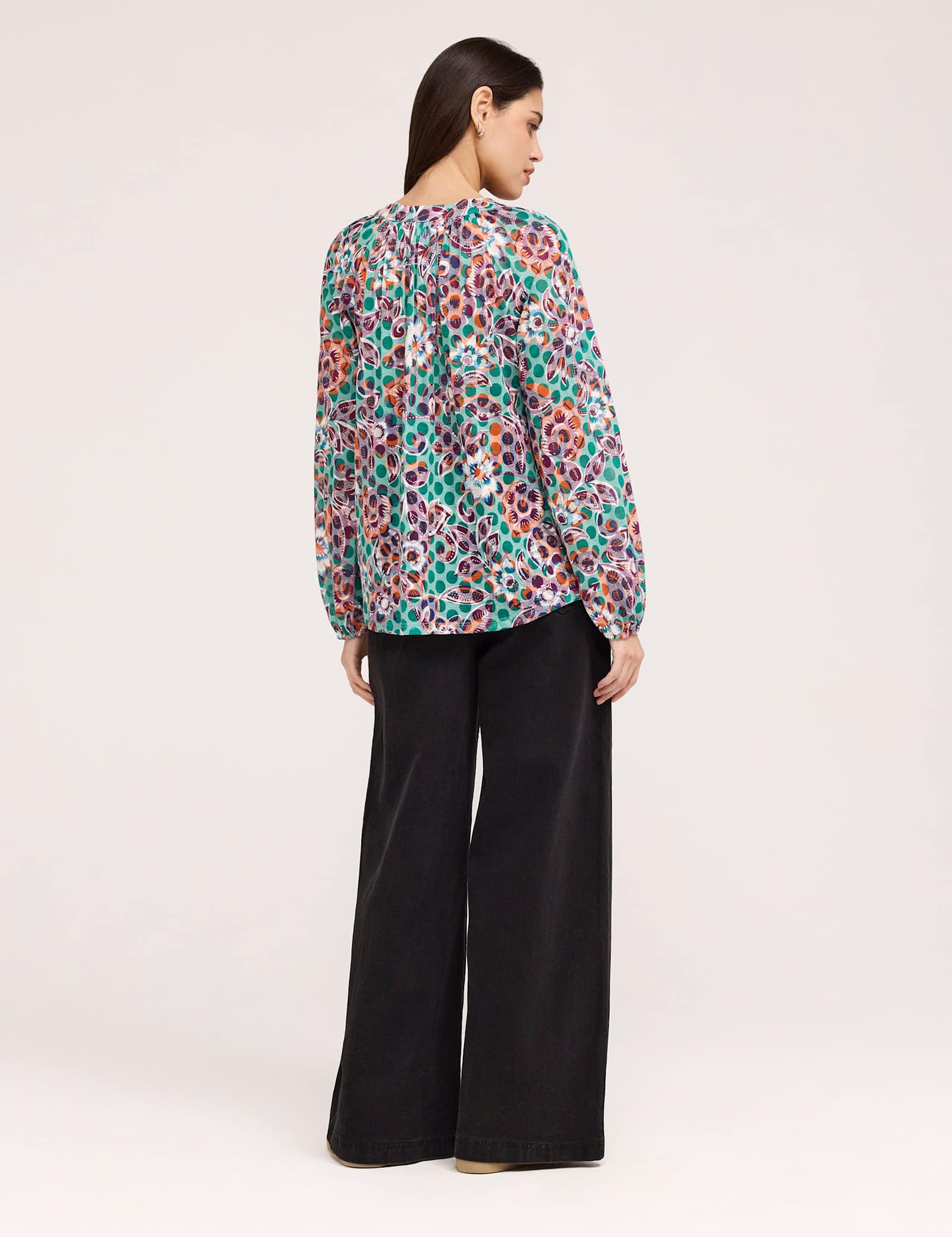 Jersey Floral V-Neck Shirred Blouse - image 5