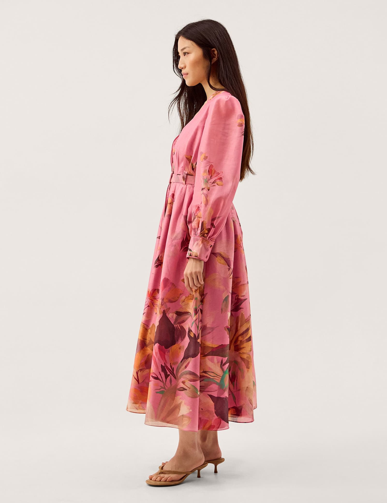 Floral V-Neck Belted Midi Waisted Dress - image 4