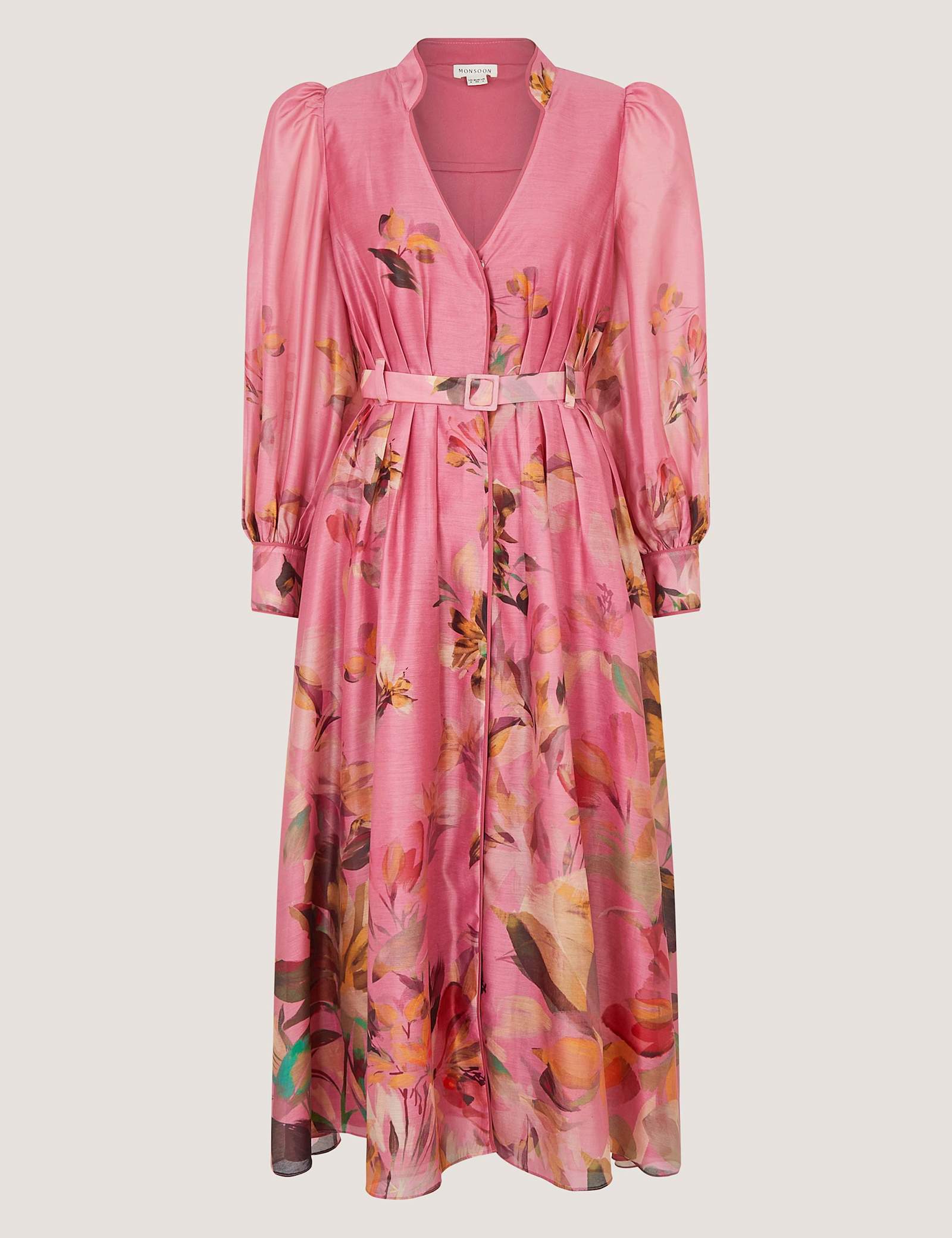 Floral V-Neck Belted Midi Waisted Dress - image 1