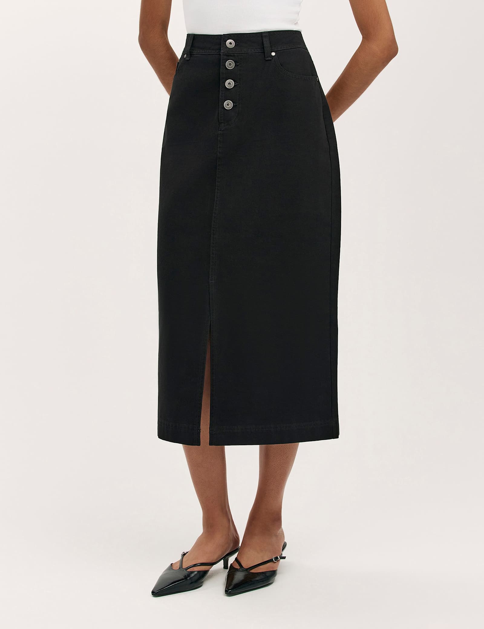 Pure Cotton Canvas Midi A-Line Skirt - image 5