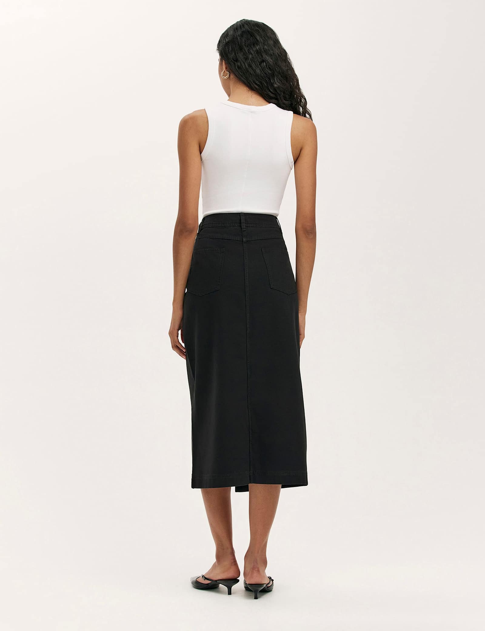 Pure Cotton Canvas Midi A-Line Skirt - image 4