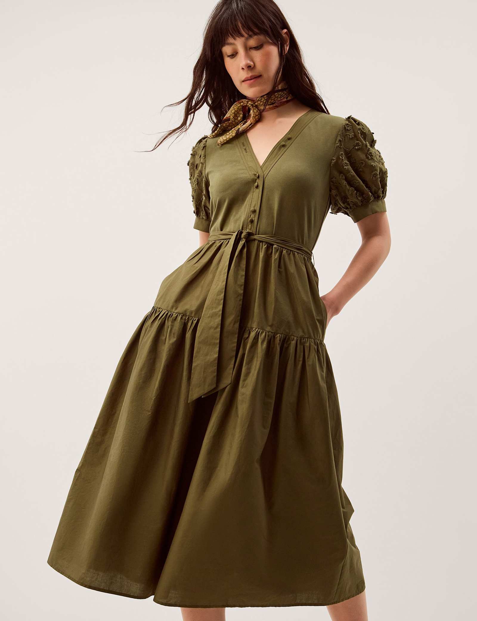 Cotton Rich Embroidered Midi Tiered Dress - image 2