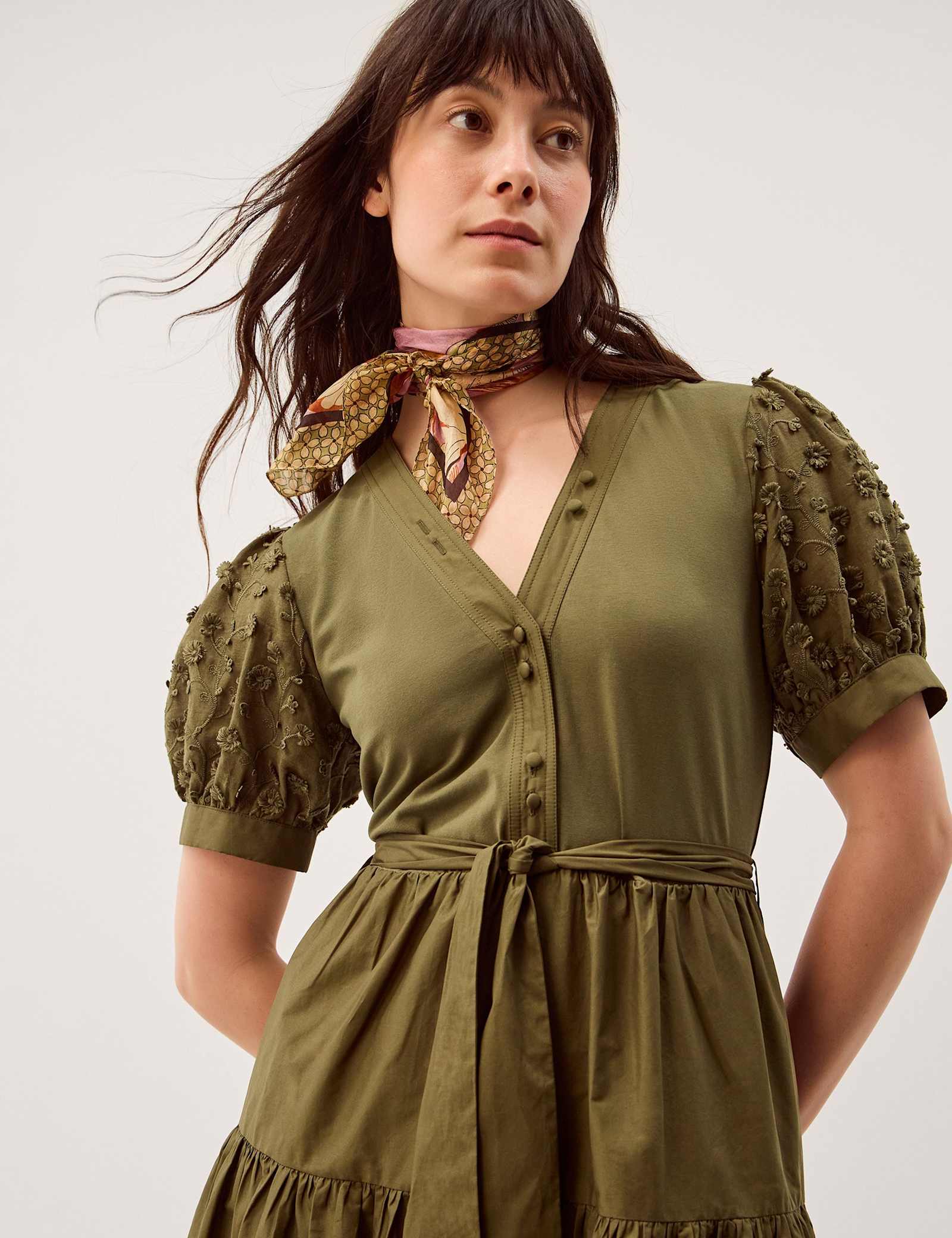 Cotton Rich Embroidered Midi Tiered Dress - image 5