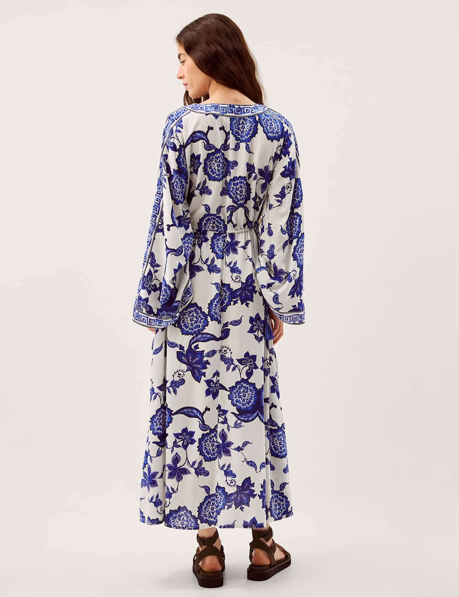 Floral V-Neck Angel Sleeve Maxi Beach Dress - image 3