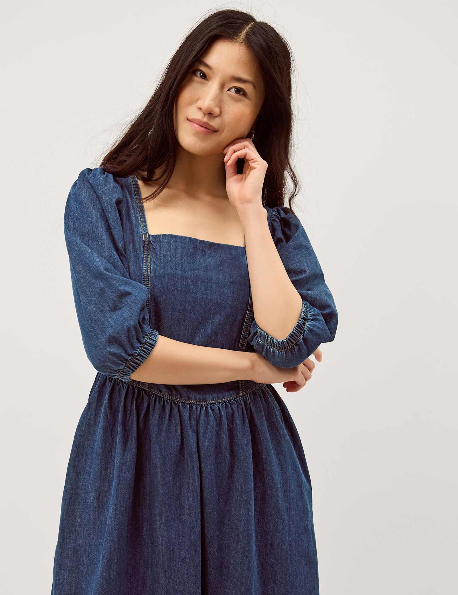 Denim Square Neck Midi Skater Dress - image 5